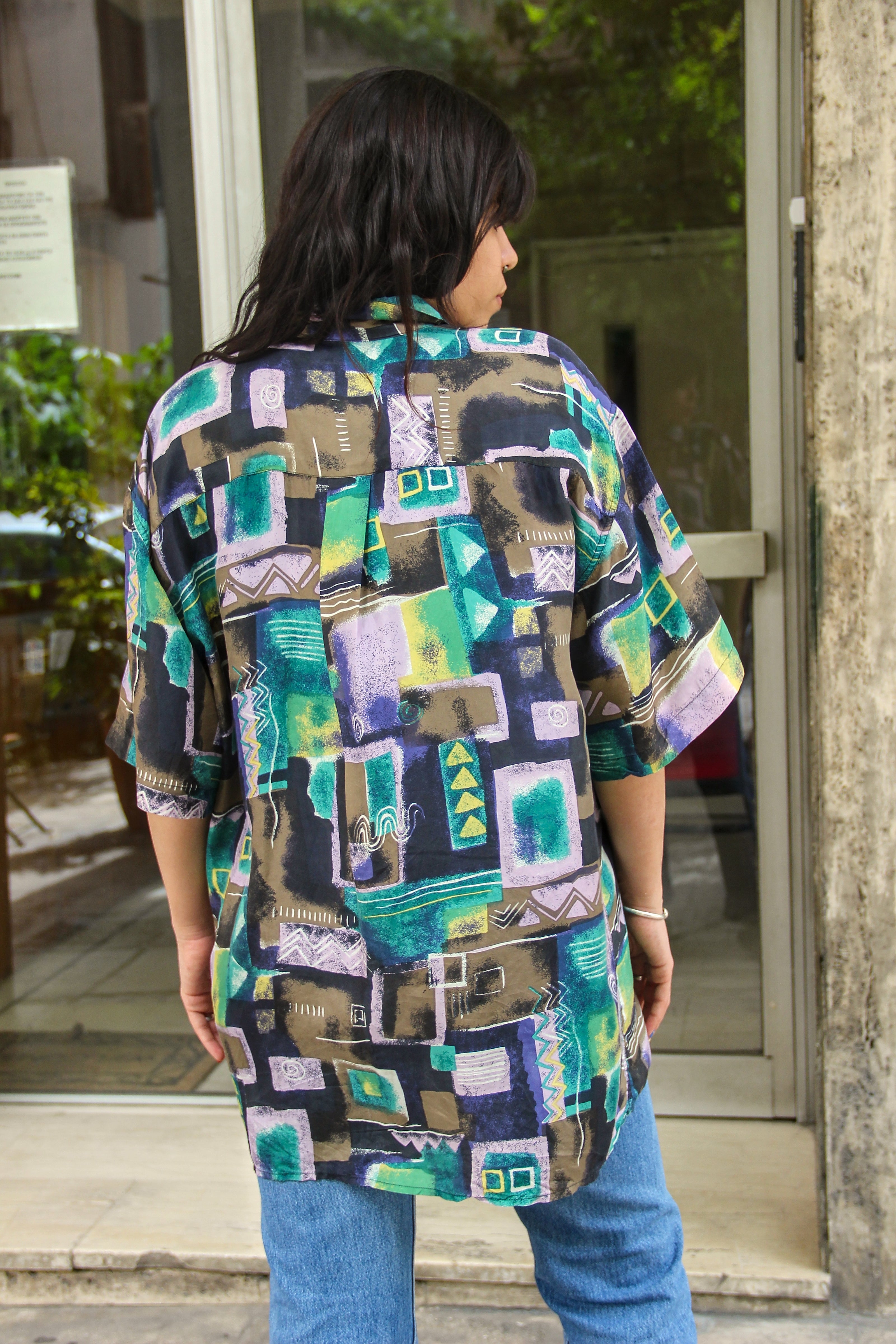 Vintage men's silk funky patternes shirt (L)