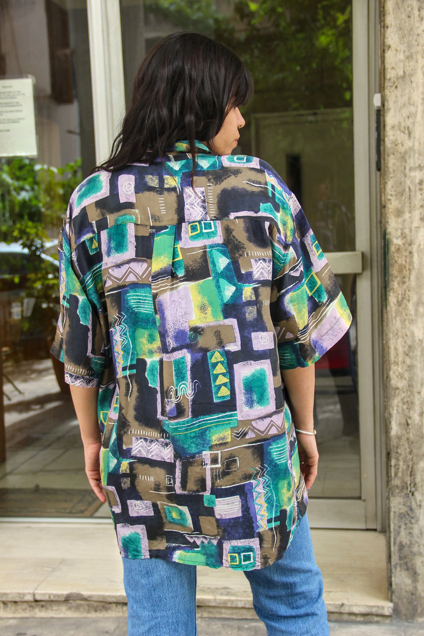 Vintage men's silk funky patternes shirt (L)