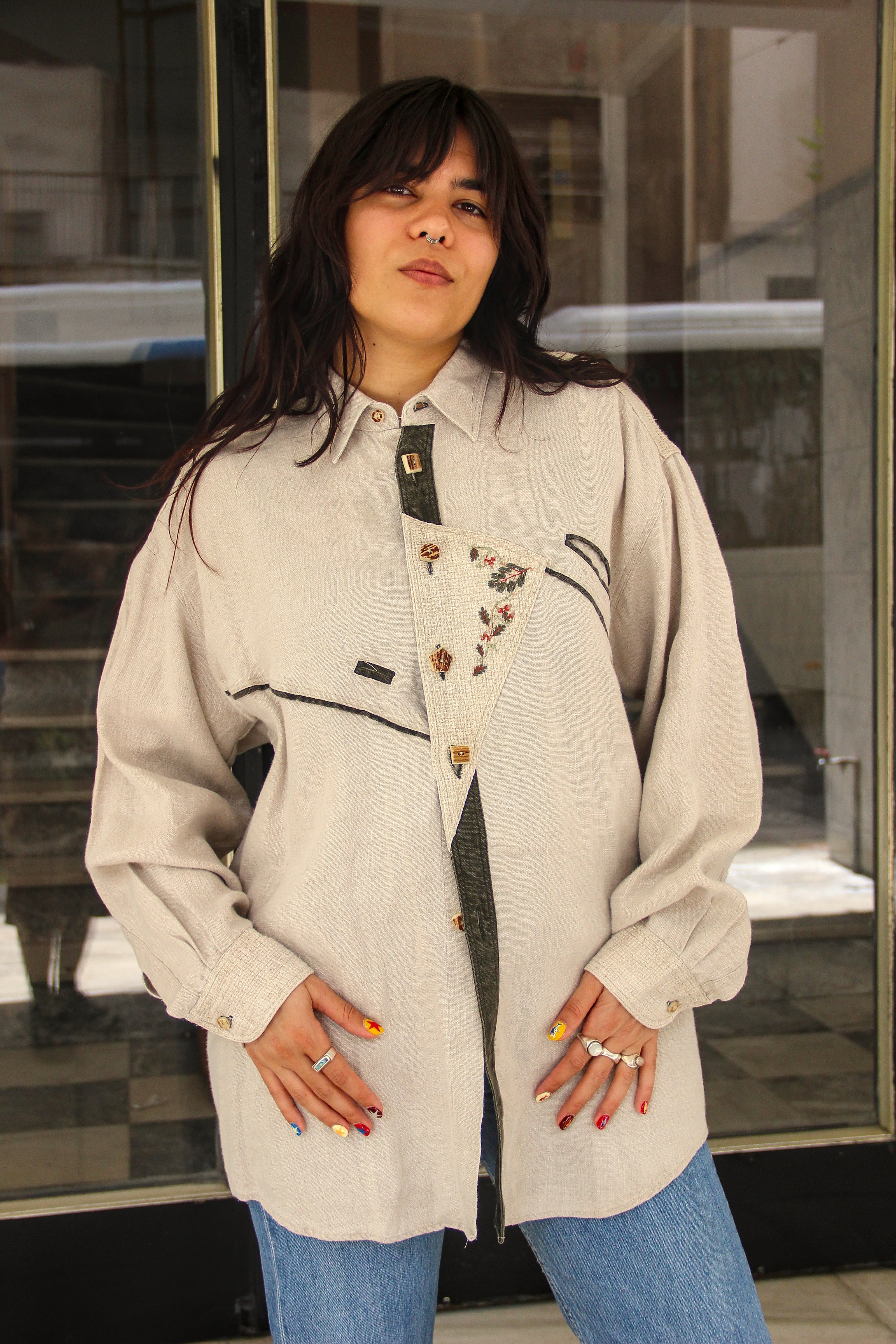 Vintage Men's Tyrol shirt with embroidered detailing (L/XL)