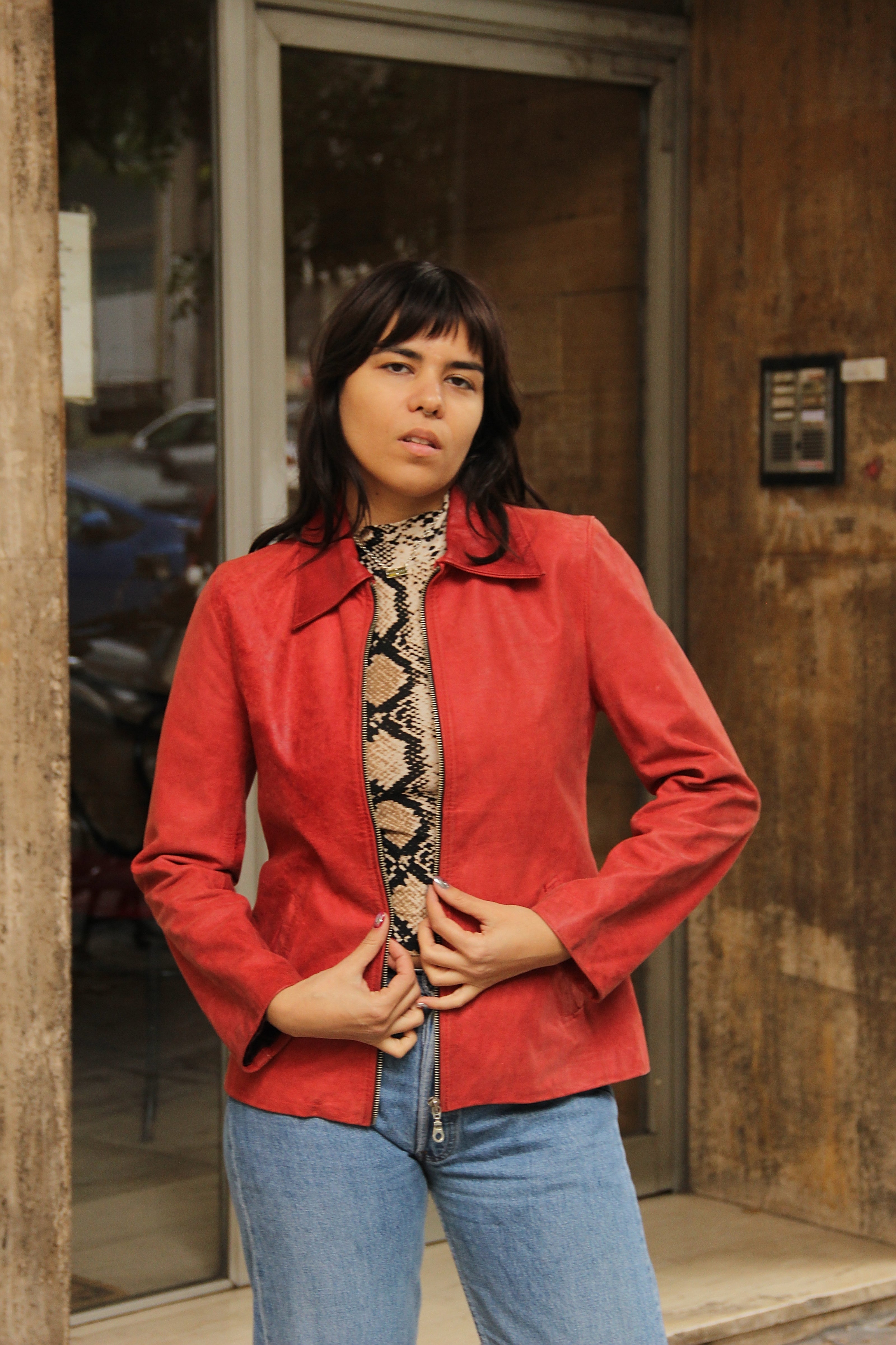 Vintage red genuine leather jacket (S/M)