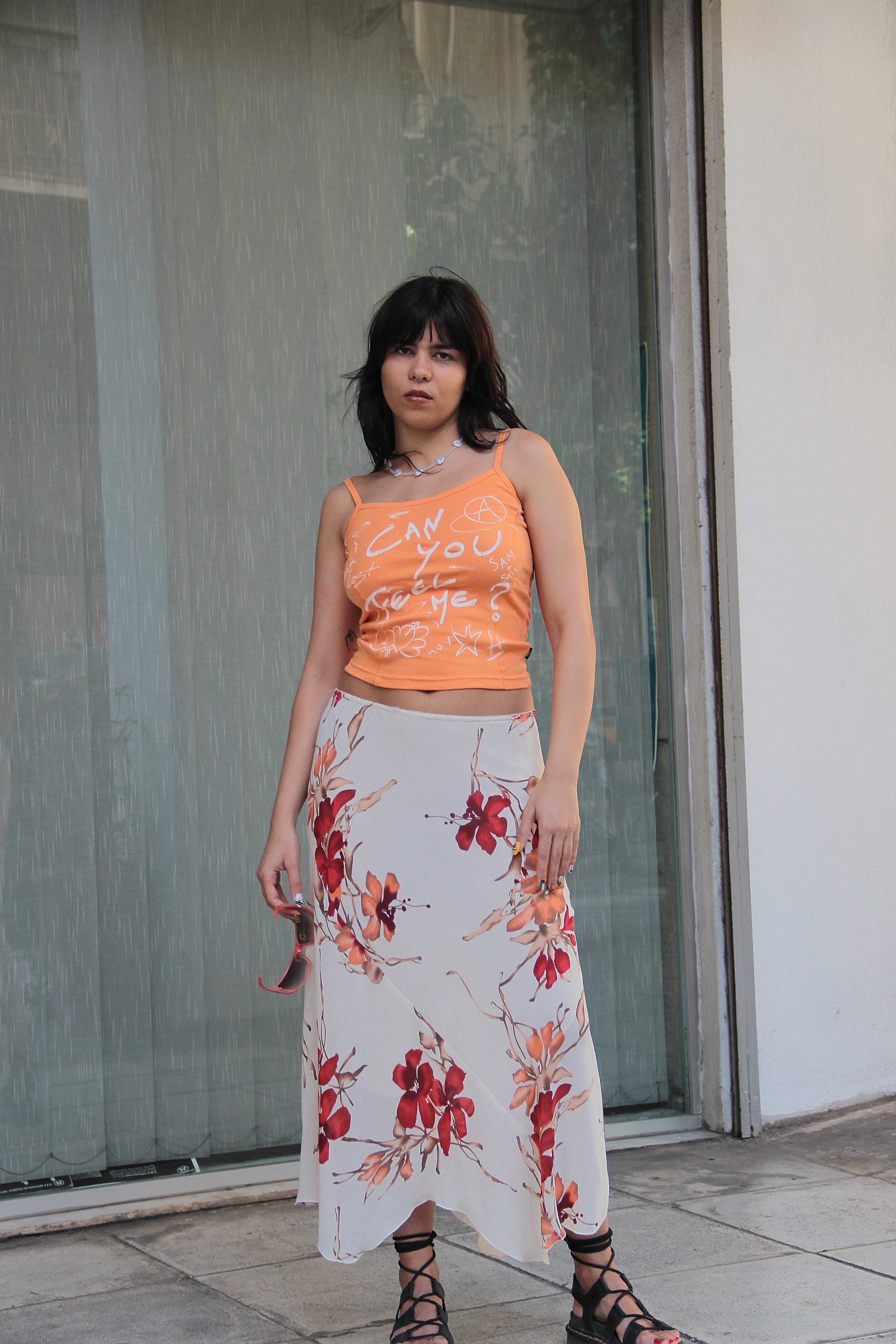 Vintage silk & viscose midi skirt (M)