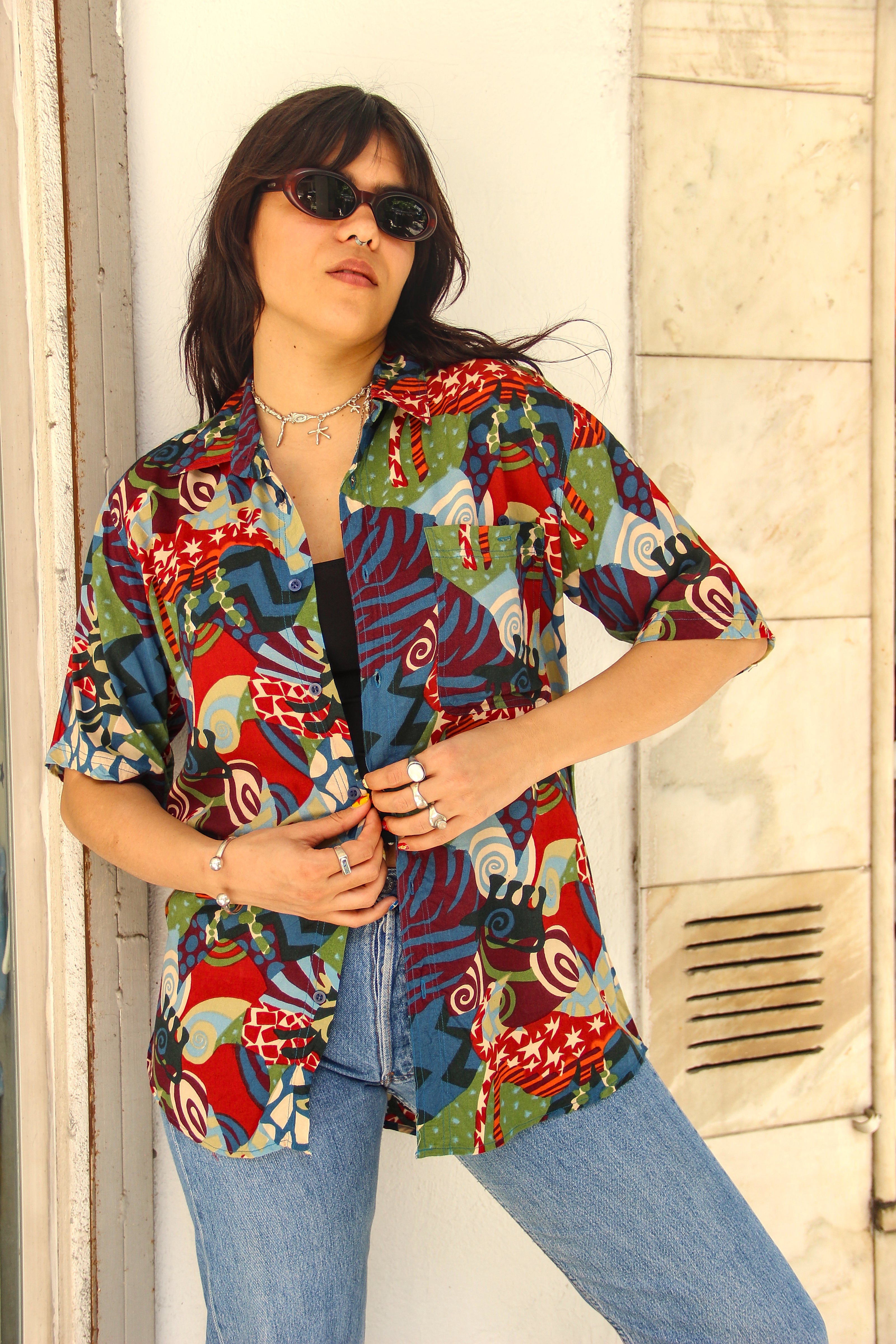 Vintage Men's funky patterned shirt (M)