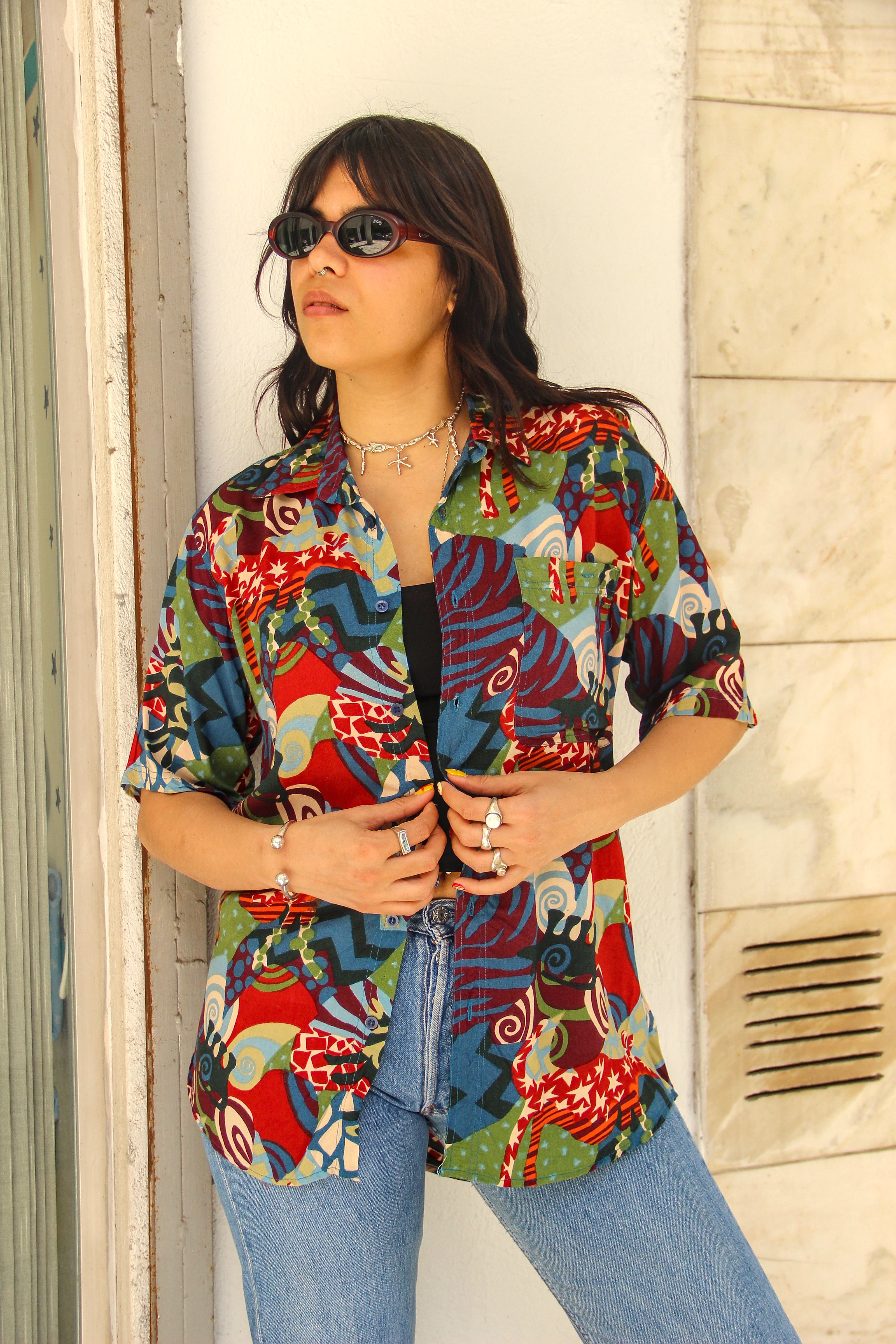 Vintage Men's funky patterned shirt (M)