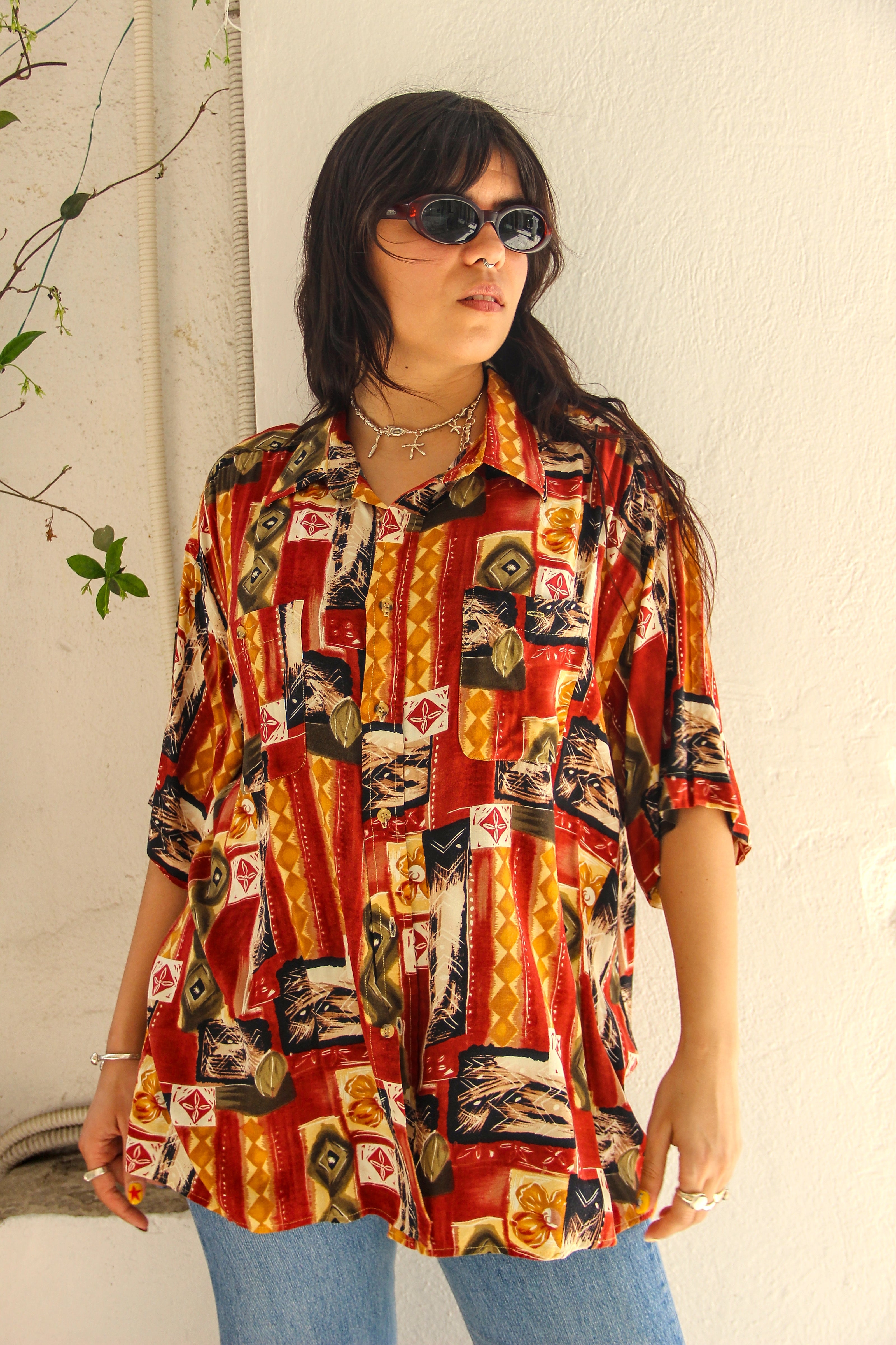 Vintage Men's funky patterned shirt (XL/2XL)