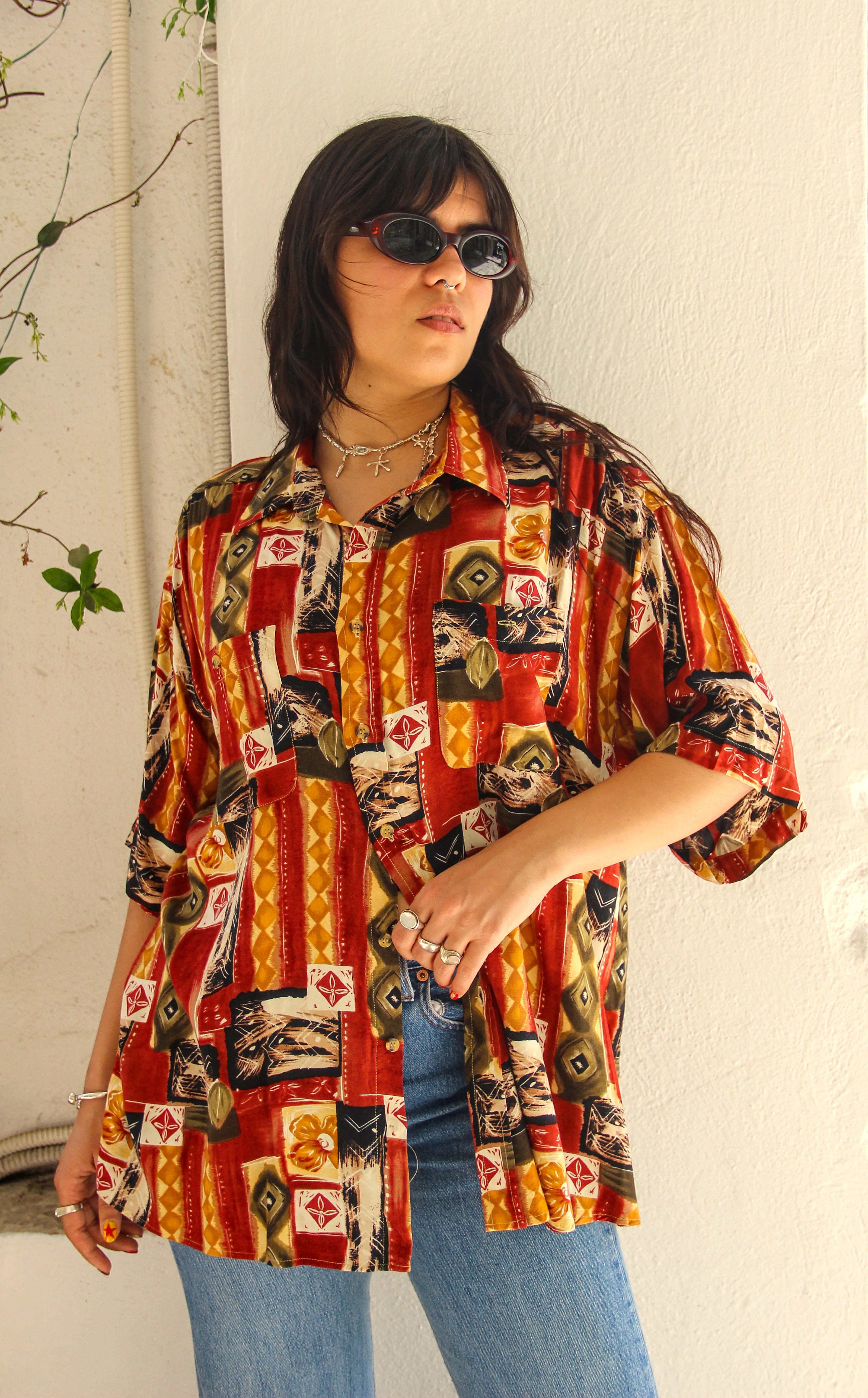 Vintage Men's funky patterned shirt (XL/2XL)