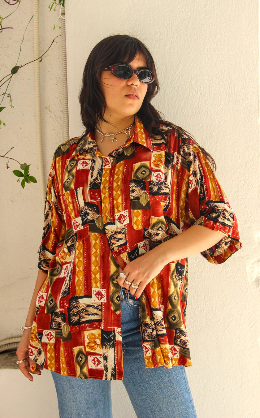 Vintage Men's funky patterned shirt (XL/2XL)