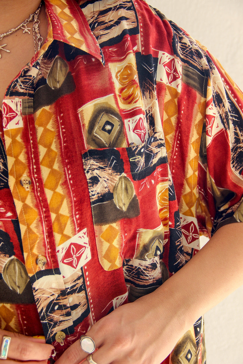 Vintage Men's funky patterned shirt (XL/2XL)