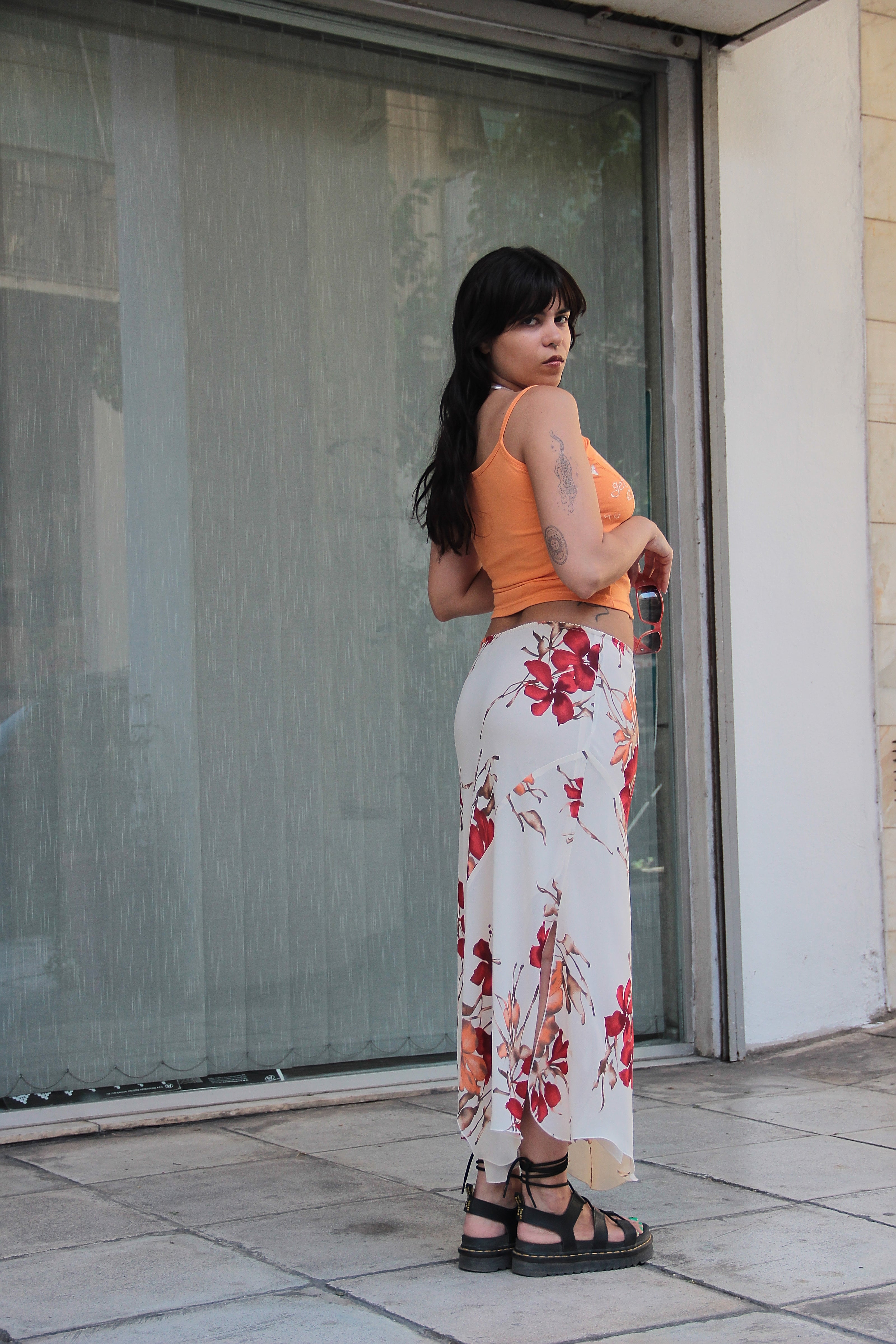 Vintage silk & viscose midi skirt (M)