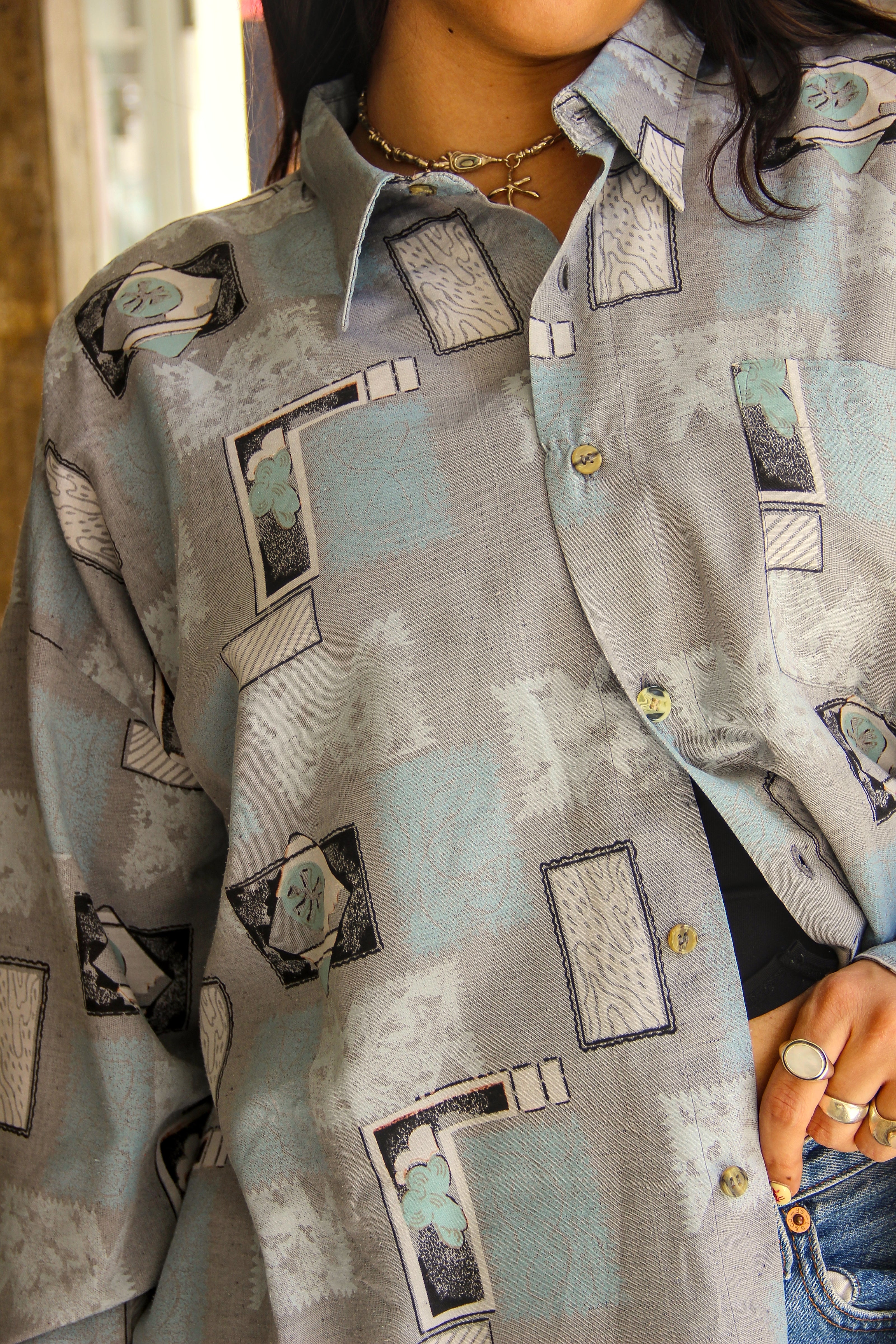 Vintage Men's funky patterned shirt (L/XL)
