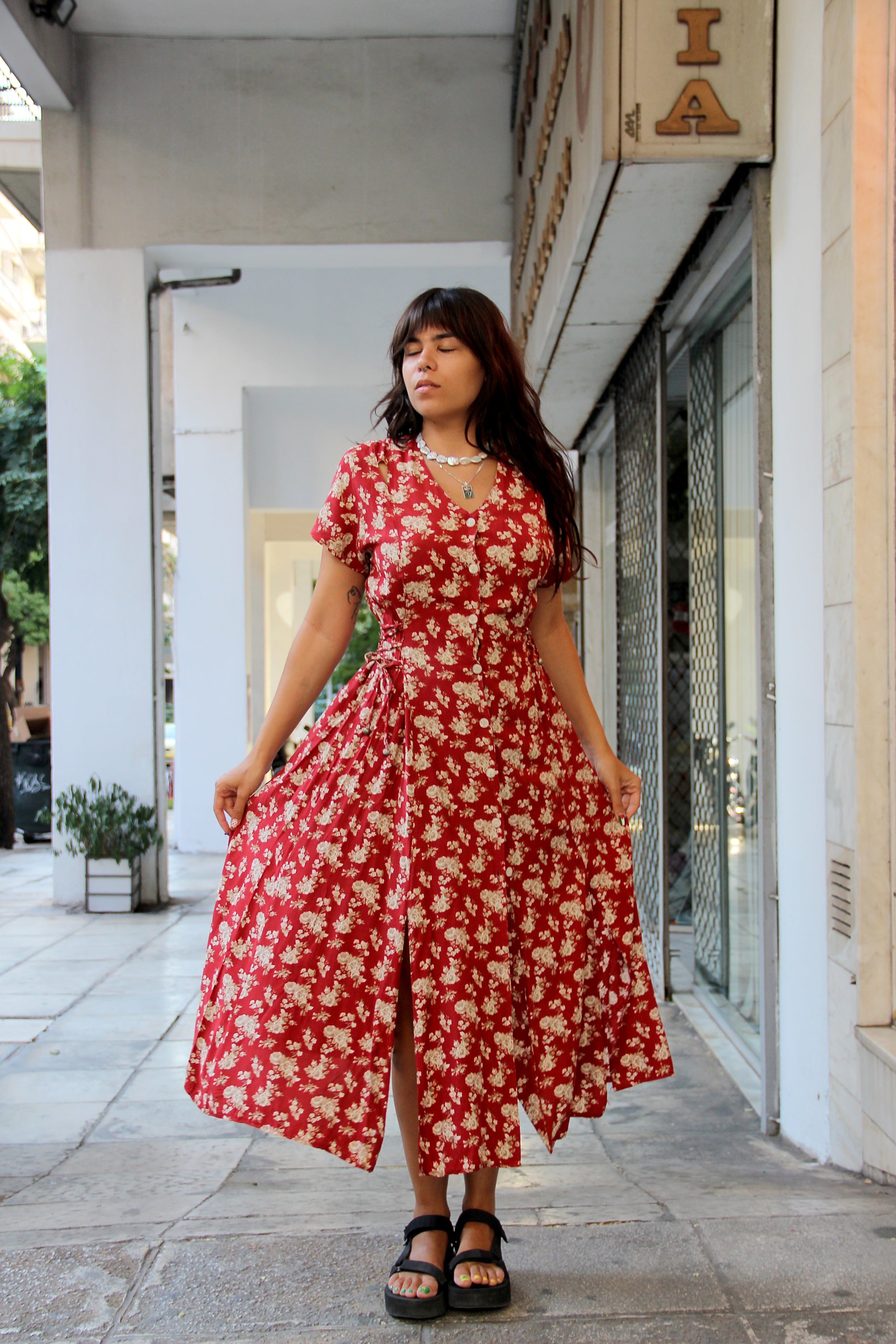 Vintage french style floral button up dress (M/L)