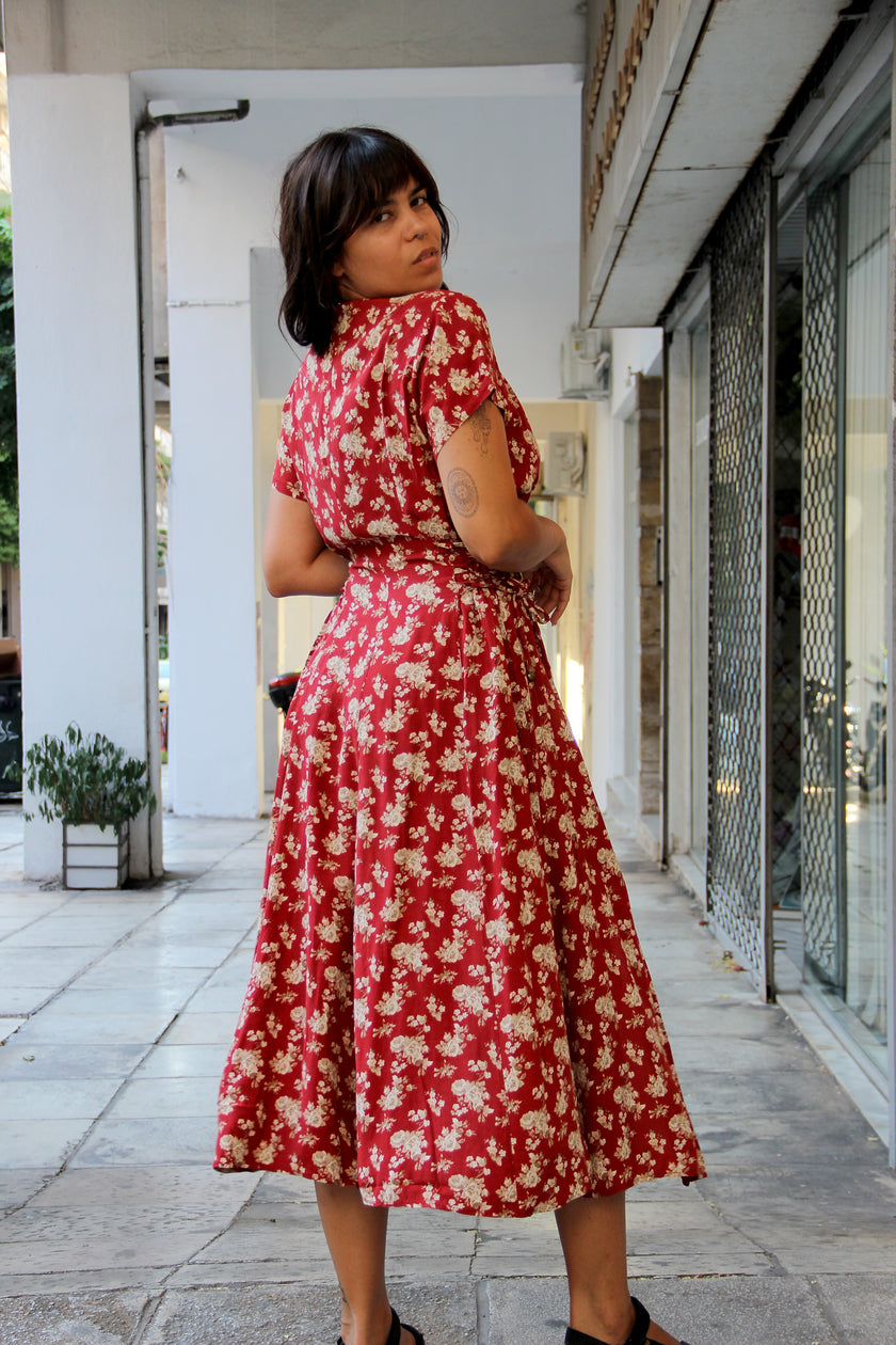Vintage french style floral button up dress (M/L)