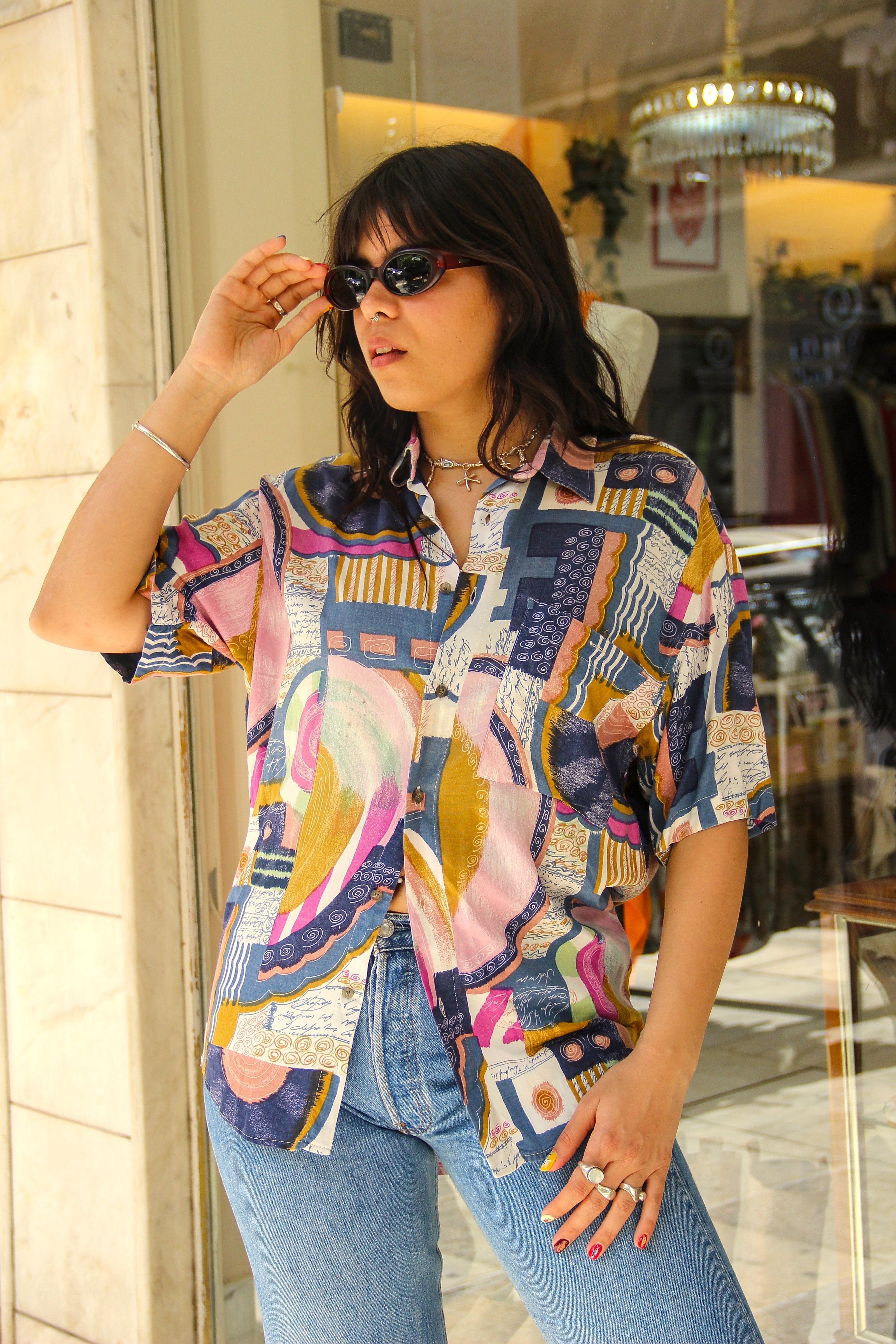 Vintage Men's funky patterned shirt (L)