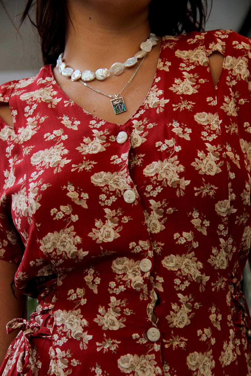 Vintage french style floral button up dress (M/L)
