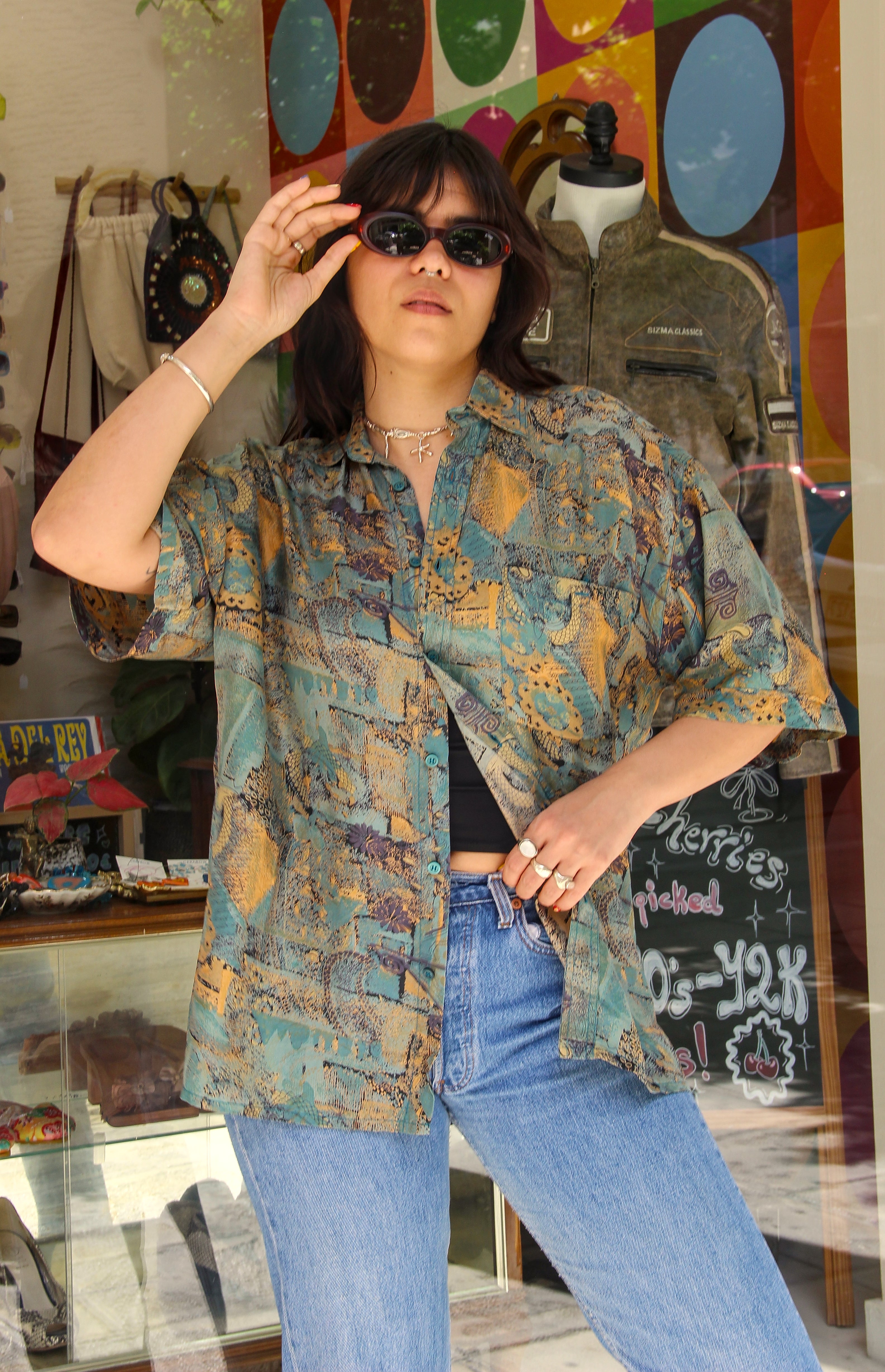 Vintage Men's Silk Funky patterned shirt (M)