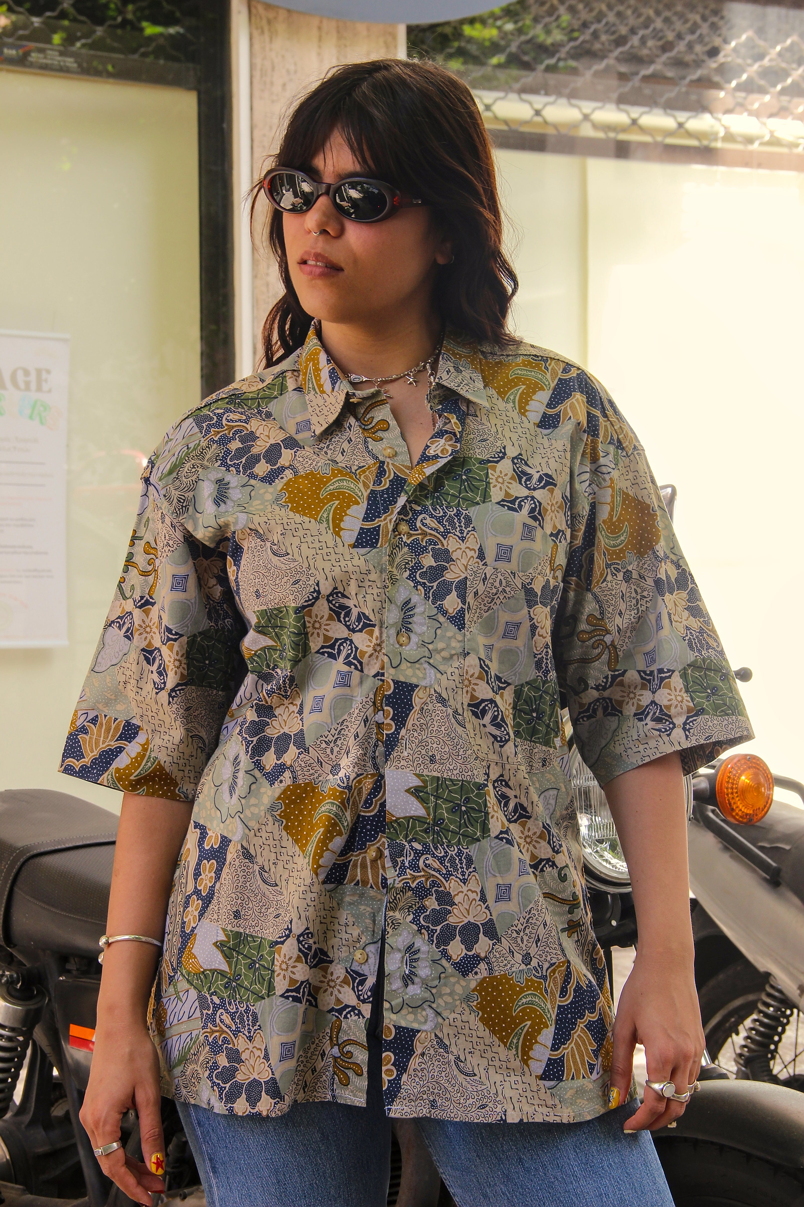 Vintage Men's funky patternned shirt (XL)