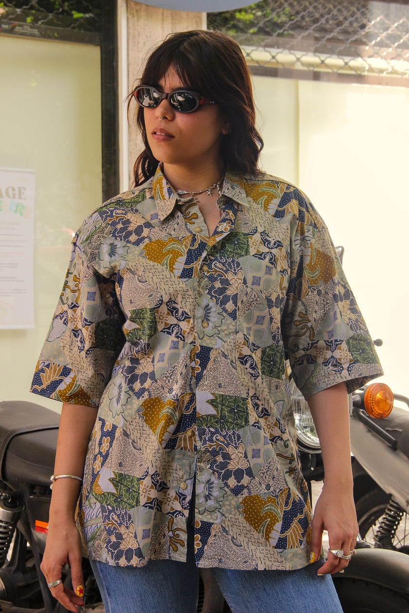 Vintage Men's funky patternned shirt (XL)