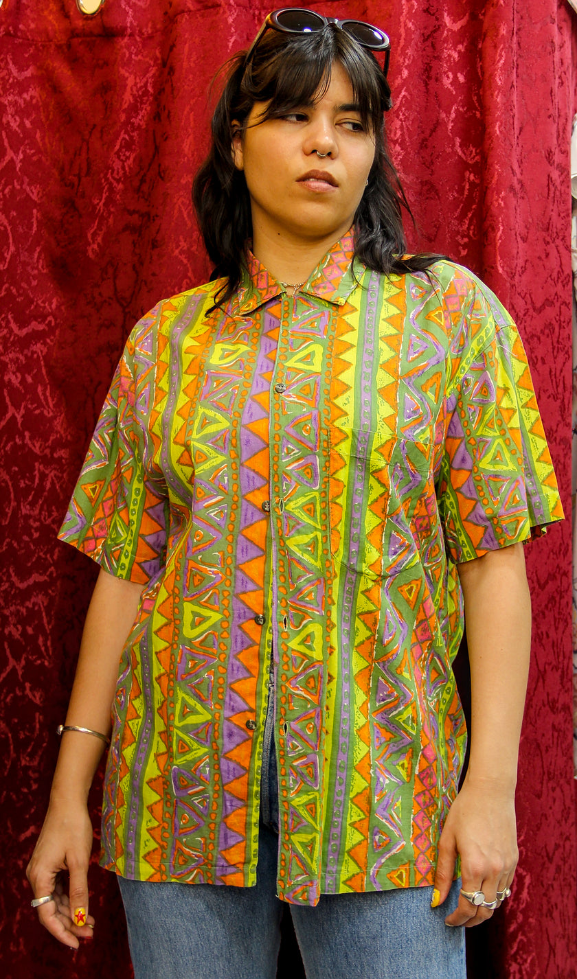 Vintage Men's Funky patterned shirt (M)