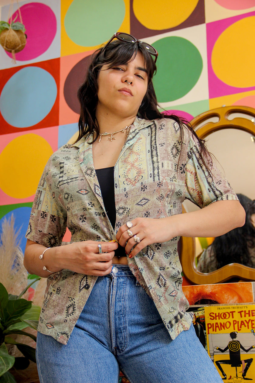 Vintage Men's funky patterned shirt (XS/S)