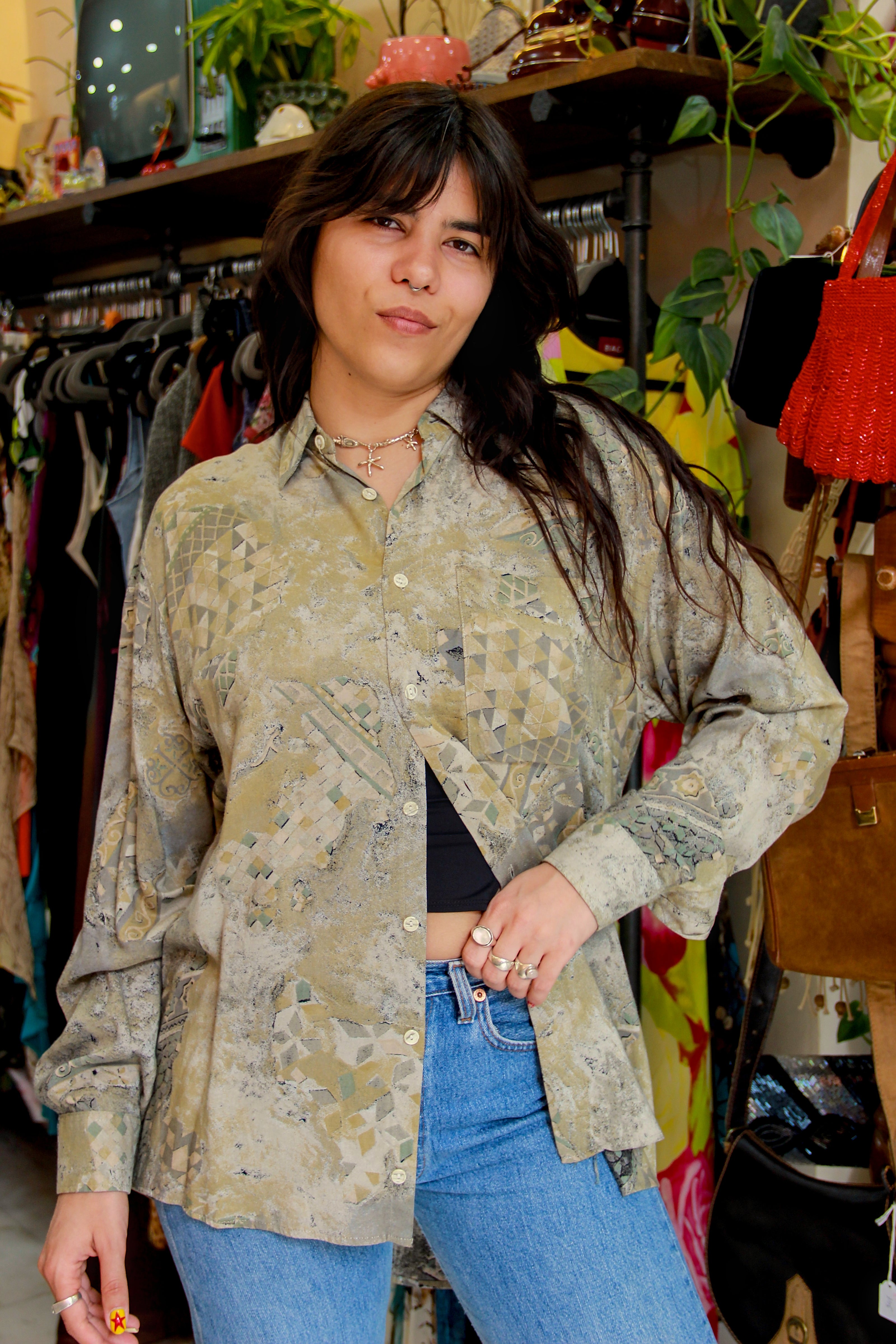 Vintage Men's funky patterned shirt (M)