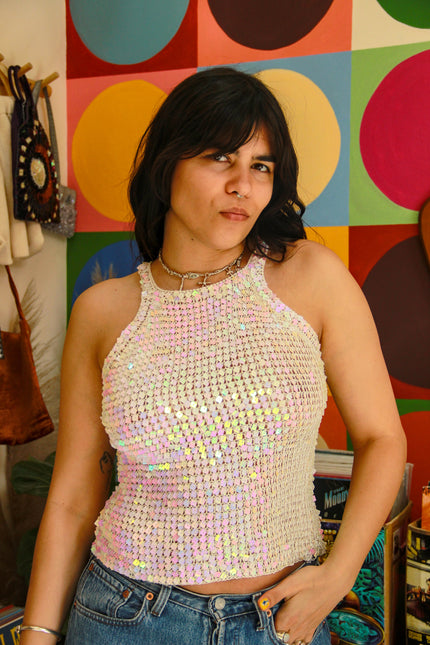 Stunning Y2K  sparkling  crochet sequin top (S/M) (NEW WITH TAGS)