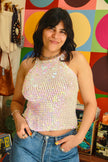 Stunning Y2K  sparkling  crochet sequin top (S/M) (NEW WITH TAGS)