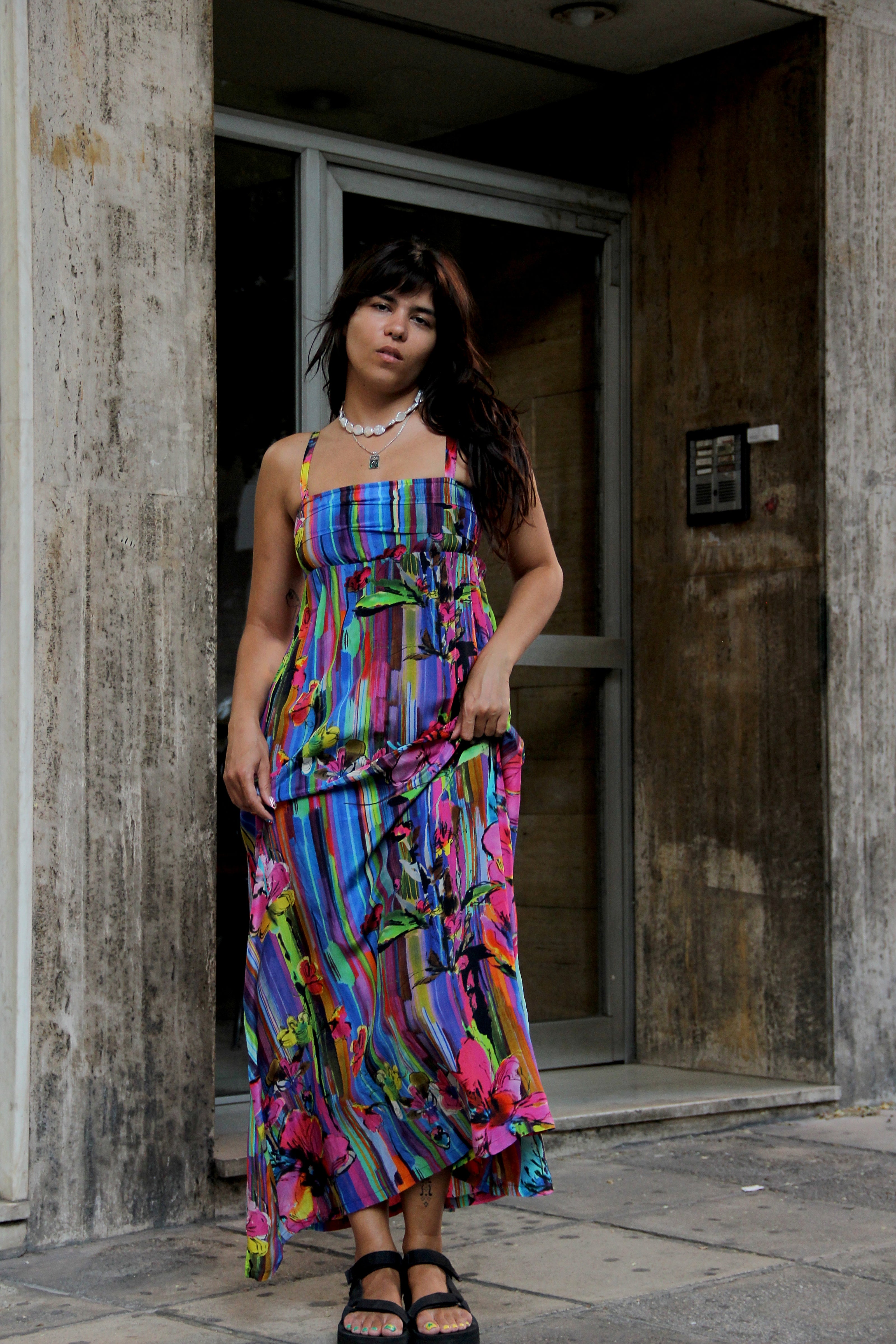 Gorgeous 100% silk colorful maxi dress (S)