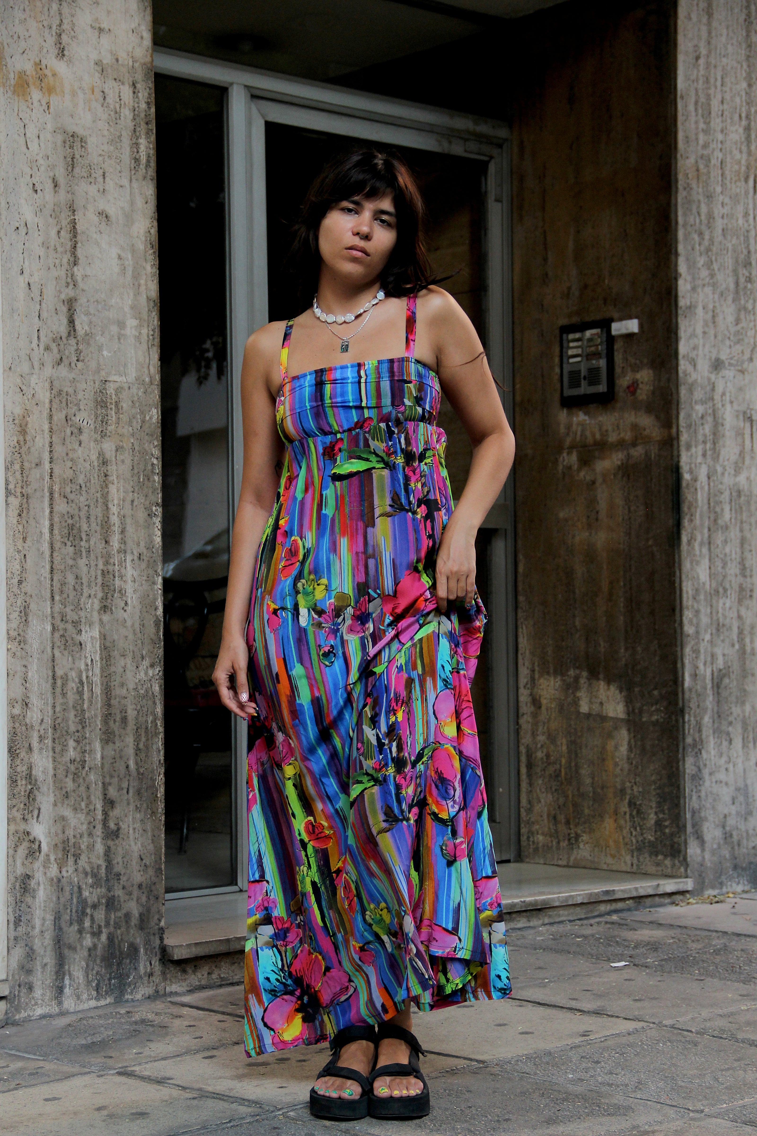Gorgeous 100% silk colorful maxi dress (S)