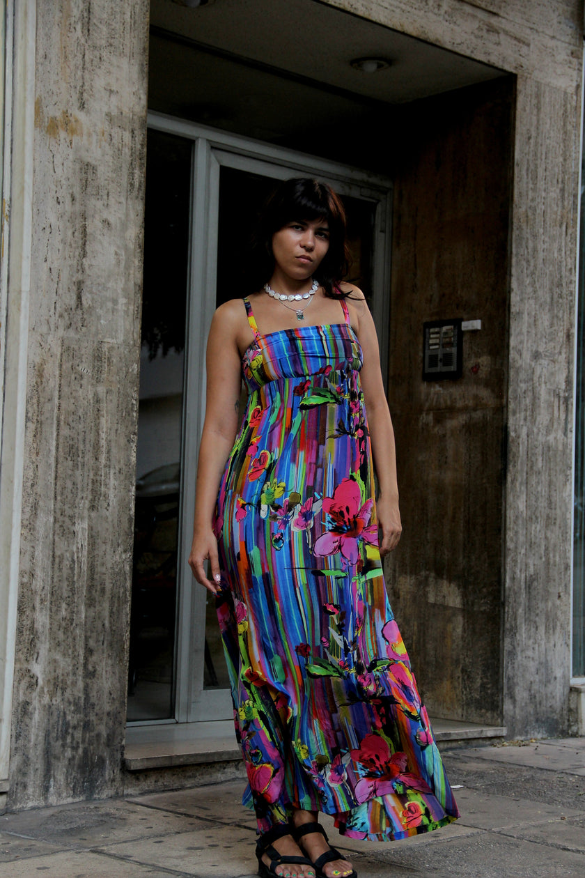 Gorgeous 100% silk colorful maxi dress (S)