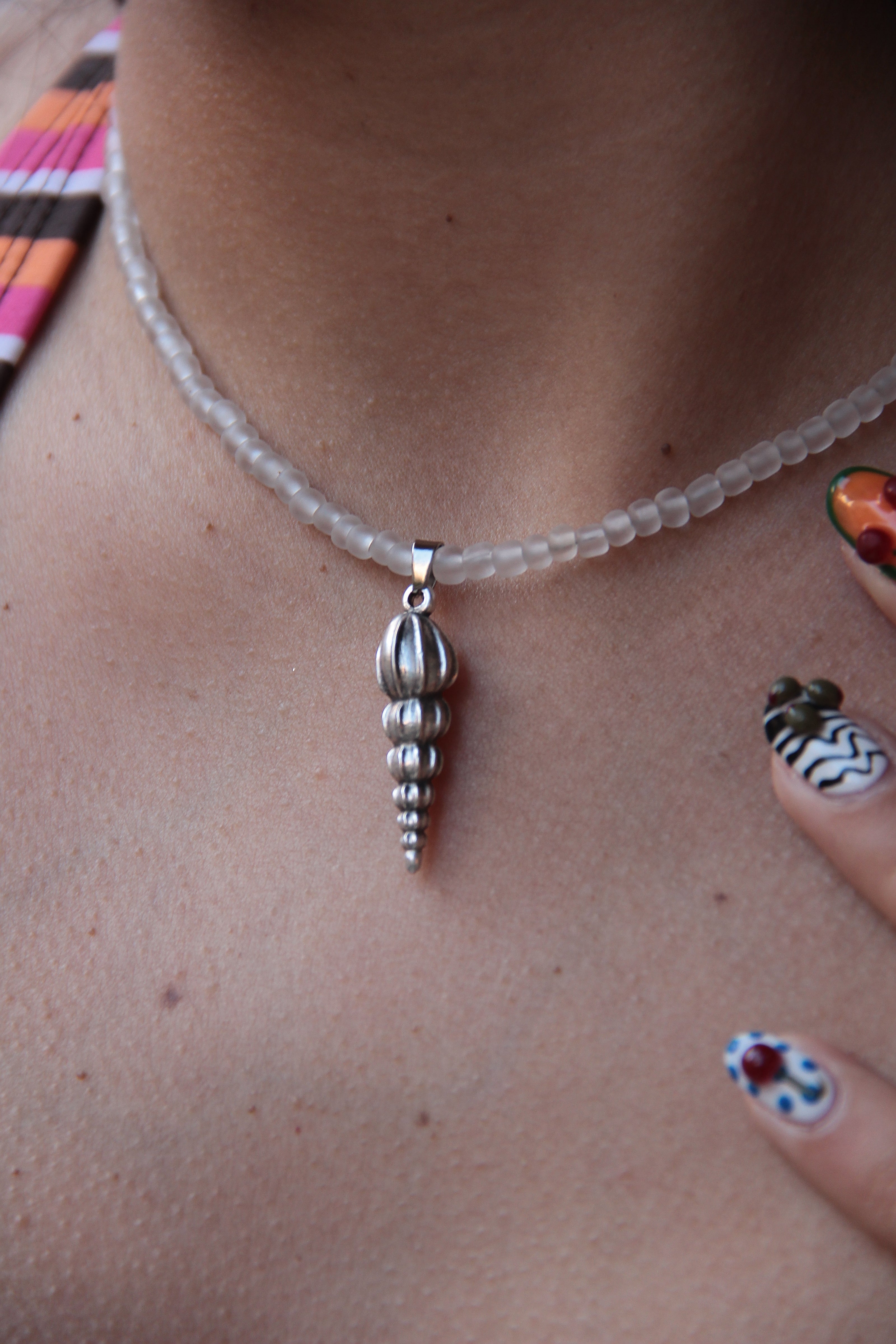 Handmade frosted glass shell necklace