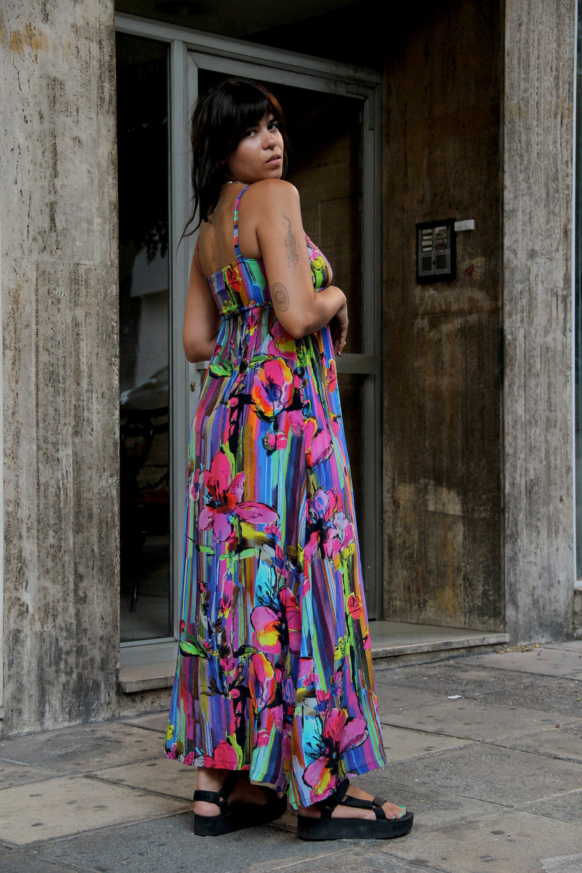 Gorgeous 100% silk colorful maxi dress (S)