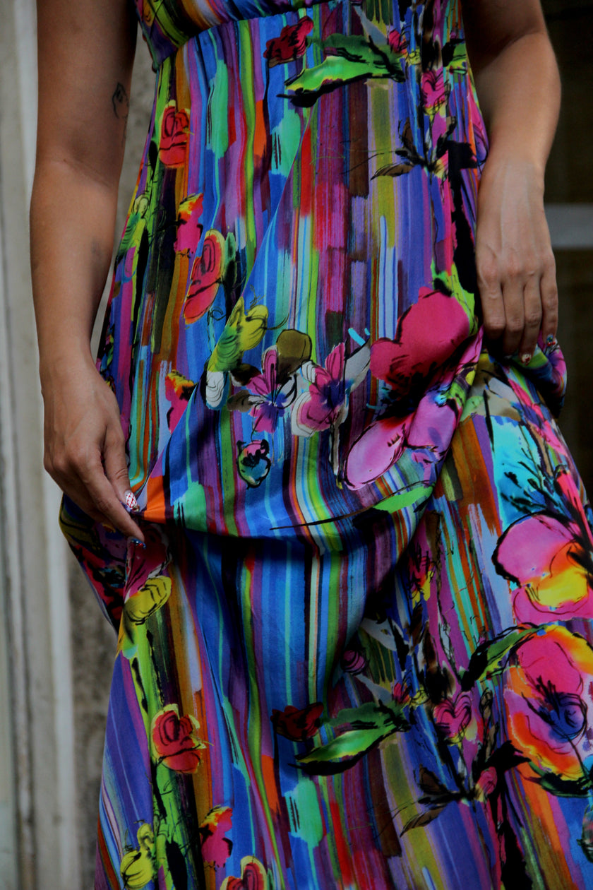 Gorgeous 100% silk colorful maxi dress (S)