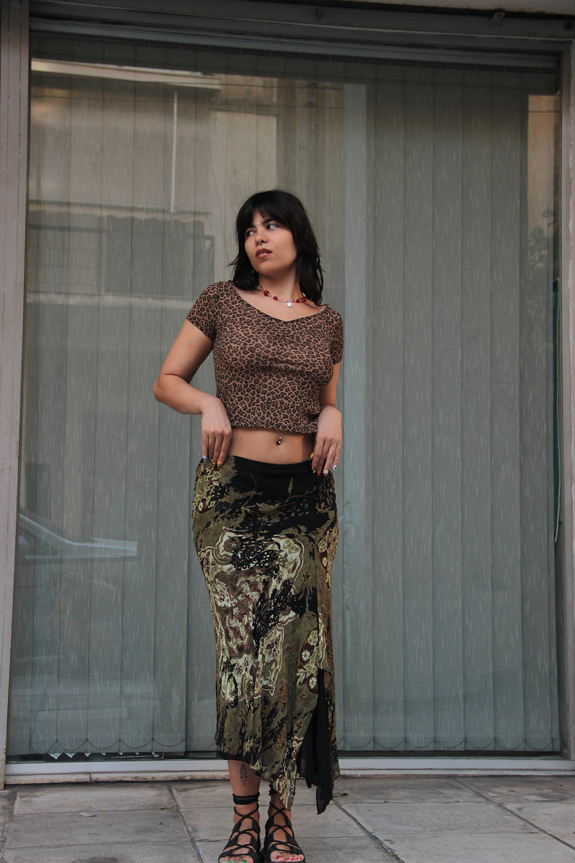 Super hot see-through lerard print top (S/L)