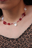 Handmade bead necklace with pearl heart