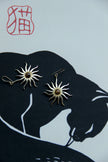 Gold toned brass sun earrings