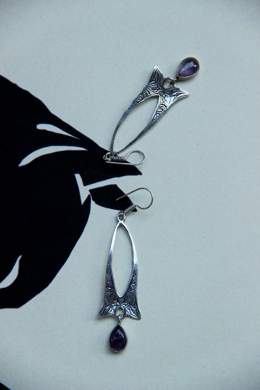 Silver toned brass boho earrings
