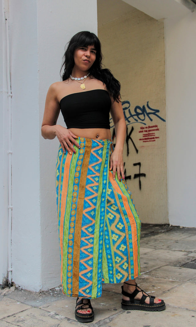 Vintage funky maxi wrap skirt (M)