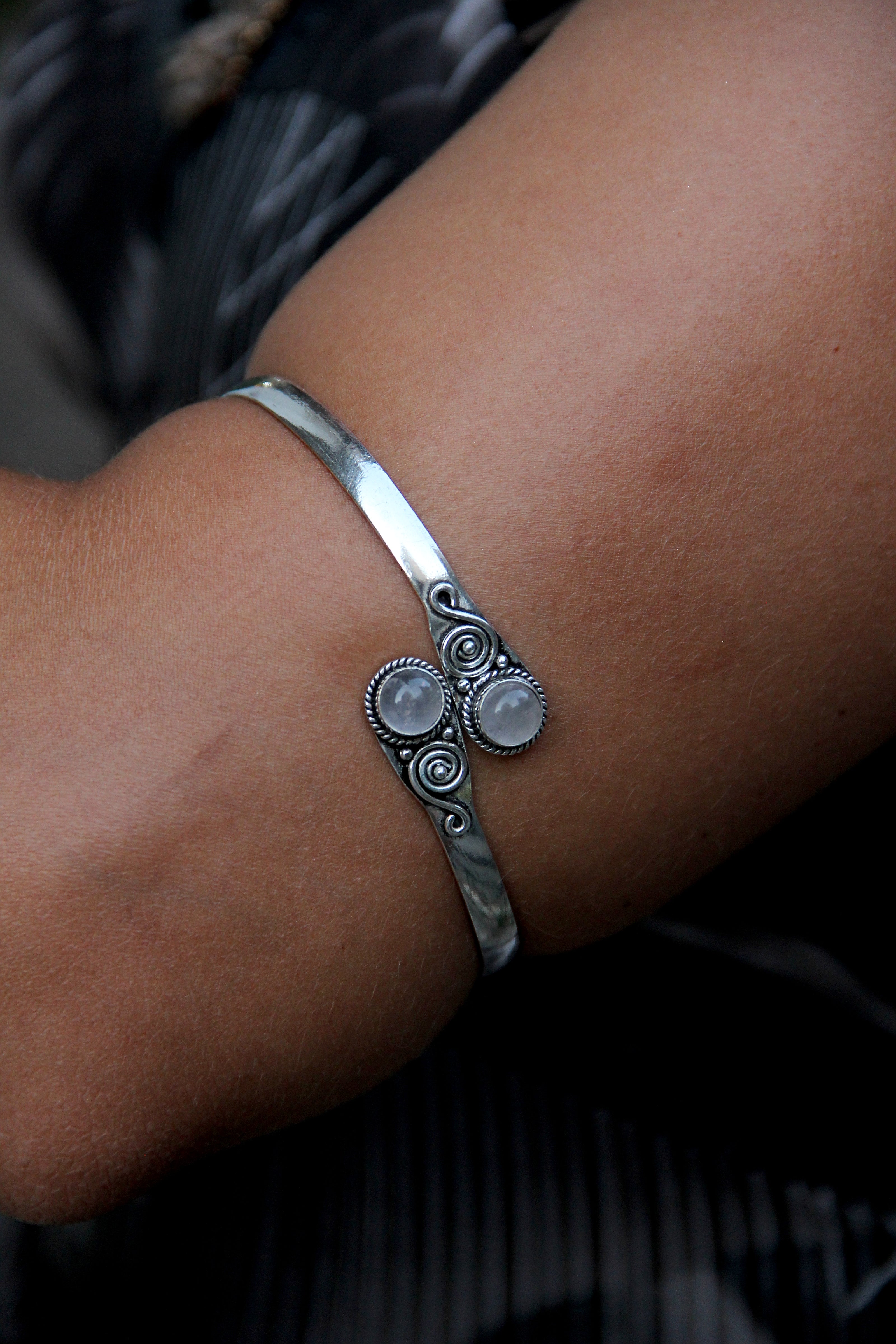 Stunning silver toned brass cuff bracelet