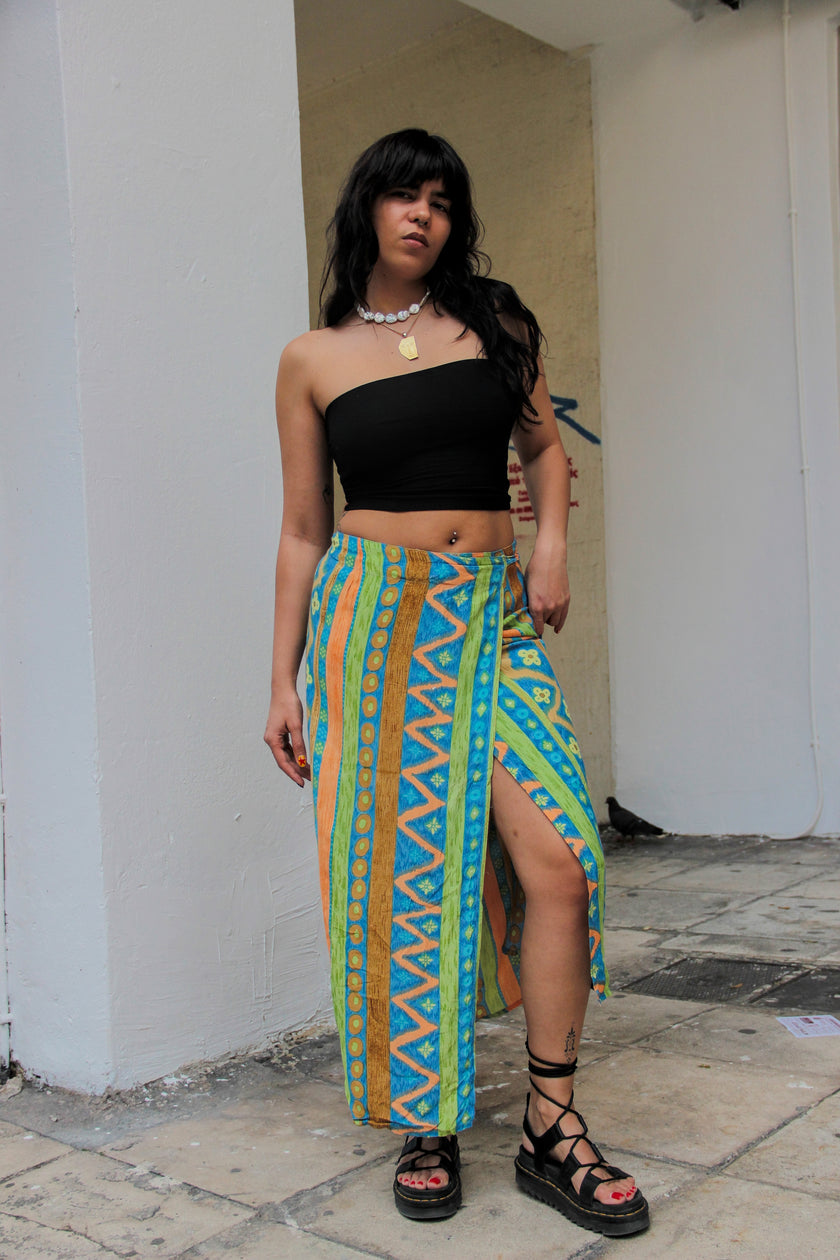 Vintage funky maxi wrap skirt (M)