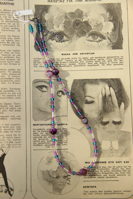 Handmade beaded necklace with glass & agate