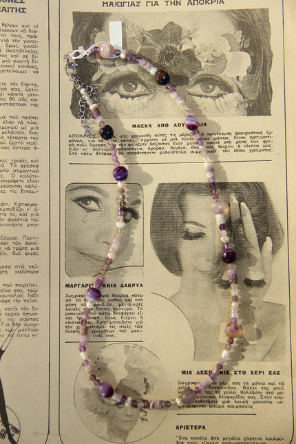 Stunning handmade necklace with amethyst, pearls, agate