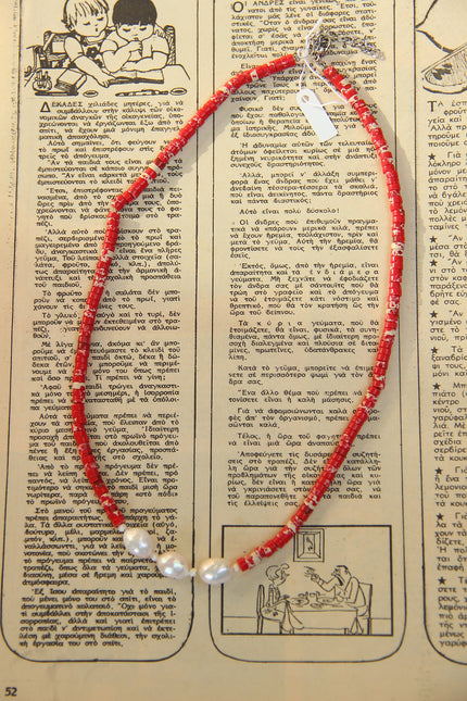 Gorgeous handmade necklace with ocean red jasper & natural pearls