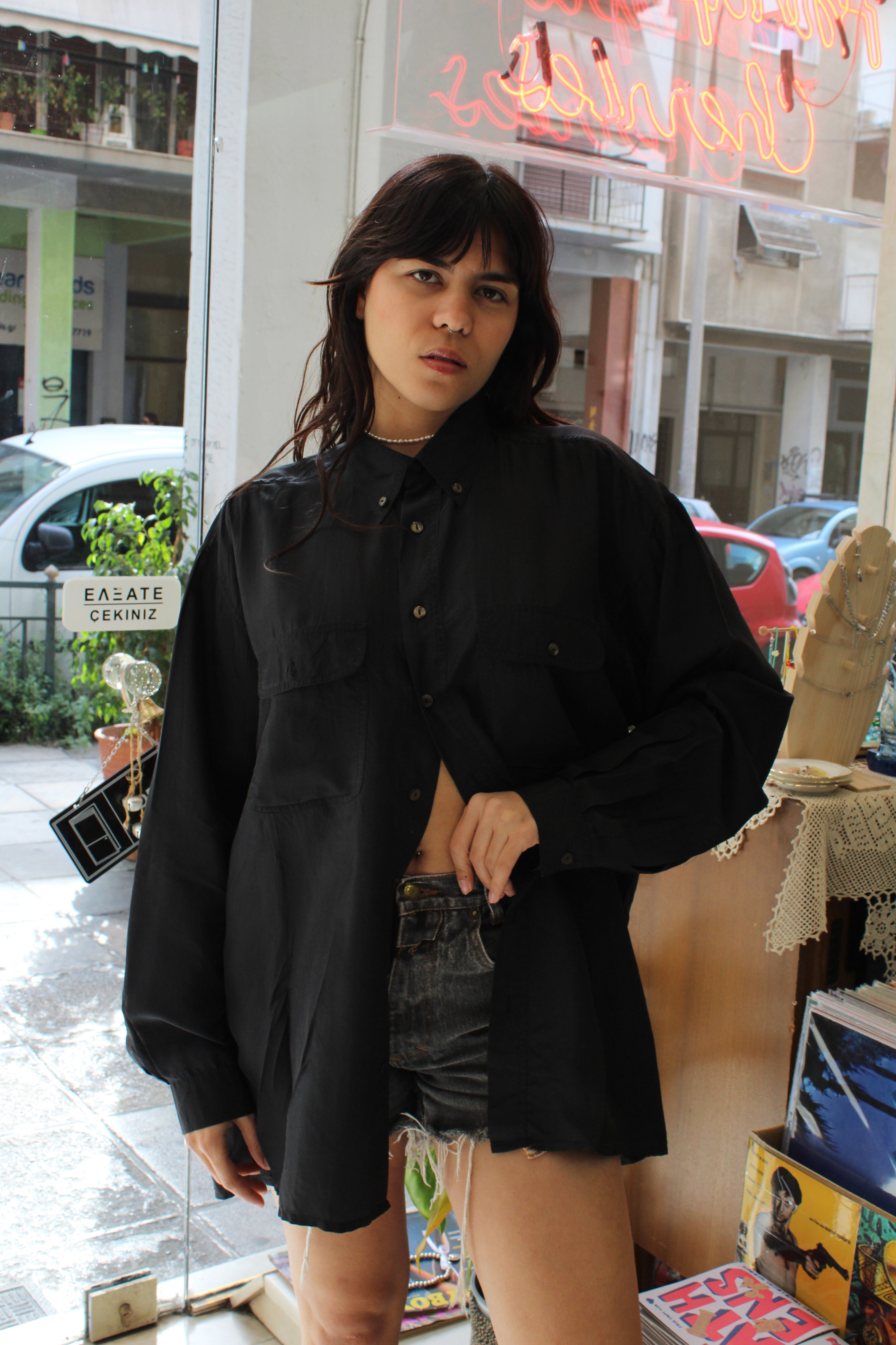 Men’s vintage 100% silk black shirt