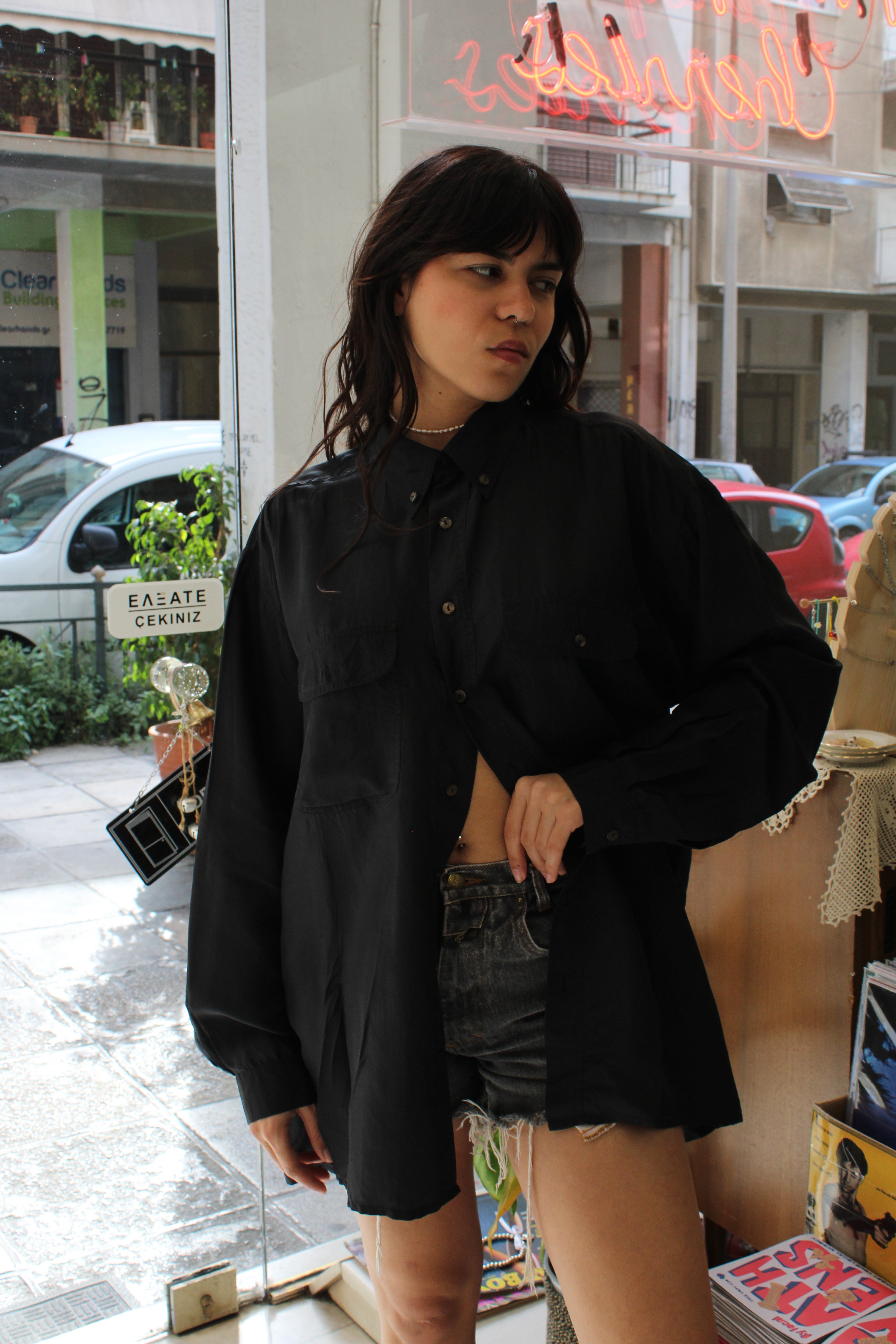 Men’s vintage 100% silk black shirt