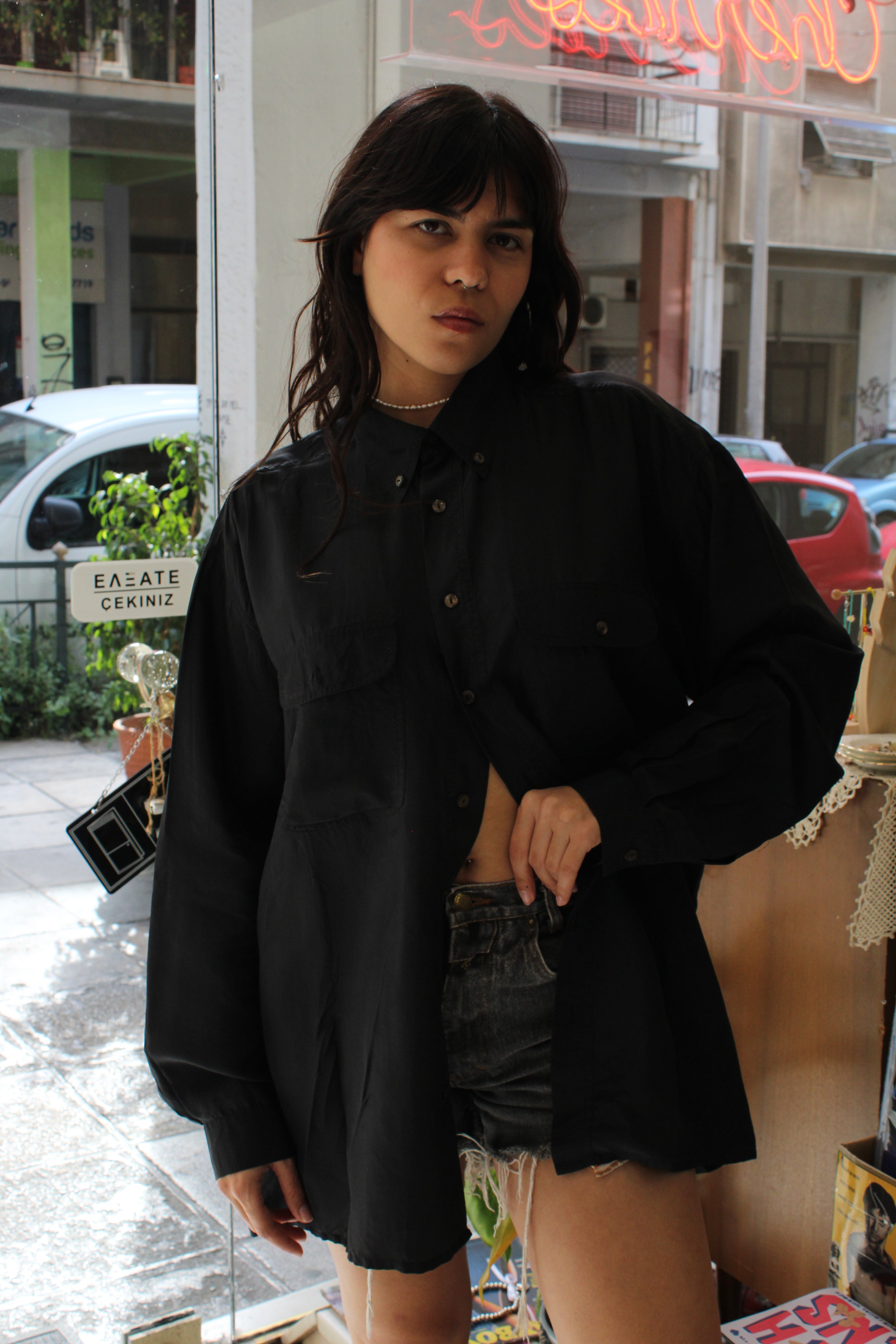 Men’s vintage 100% silk black shirt