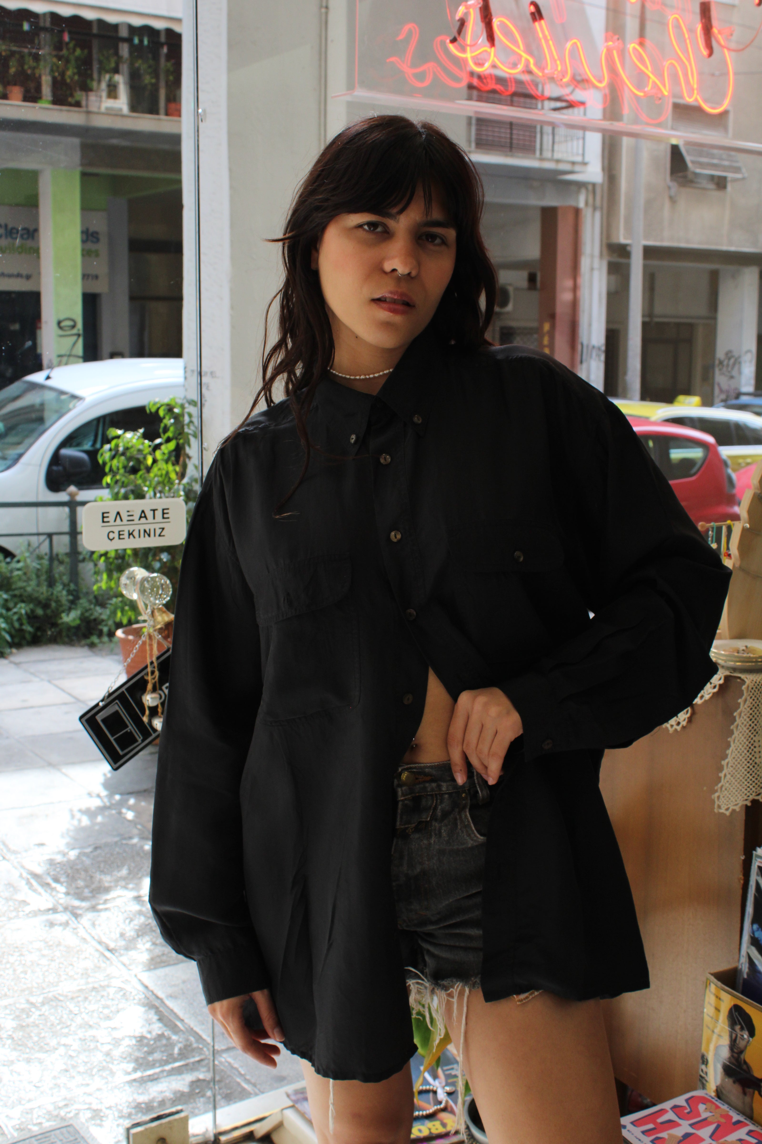 Men’s vintage 100% silk black shirt