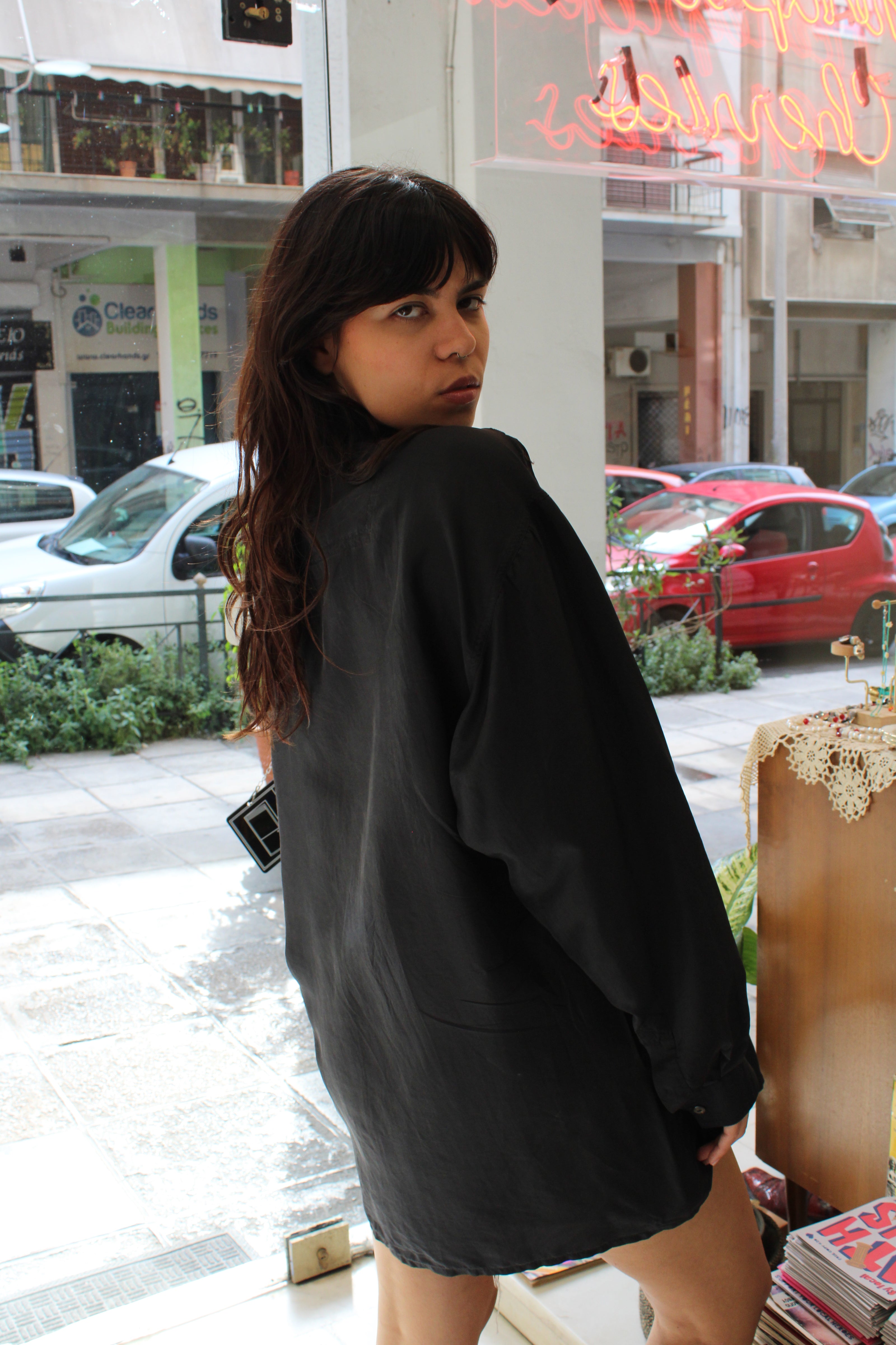 Men’s vintage 100% silk black shirt