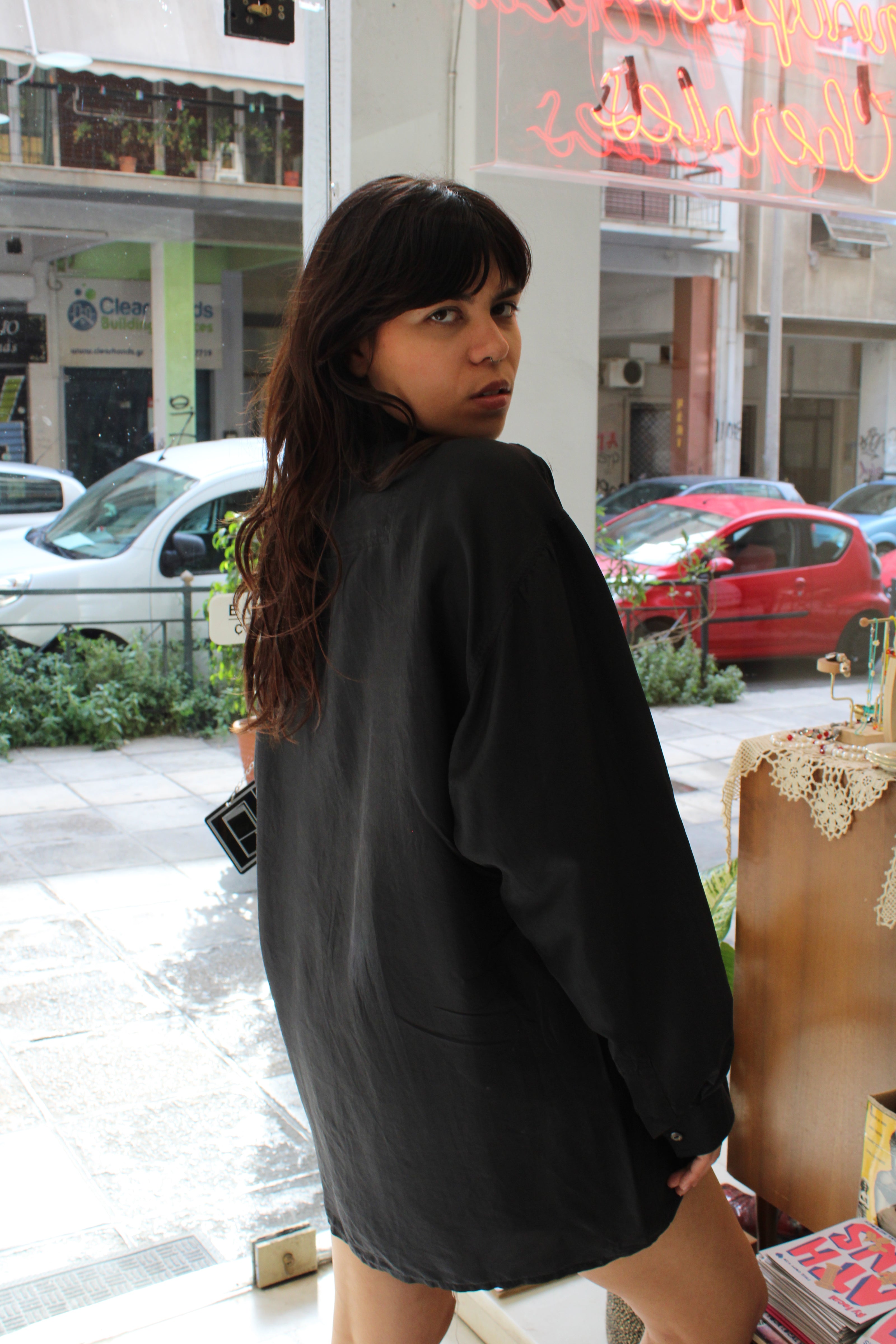 Men’s vintage 100% silk black shirt