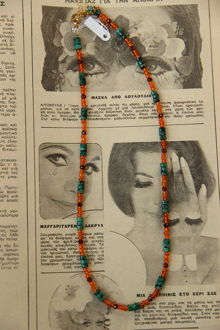 Beautiful handmade necklace with dark green jasper, zircon & glass beads