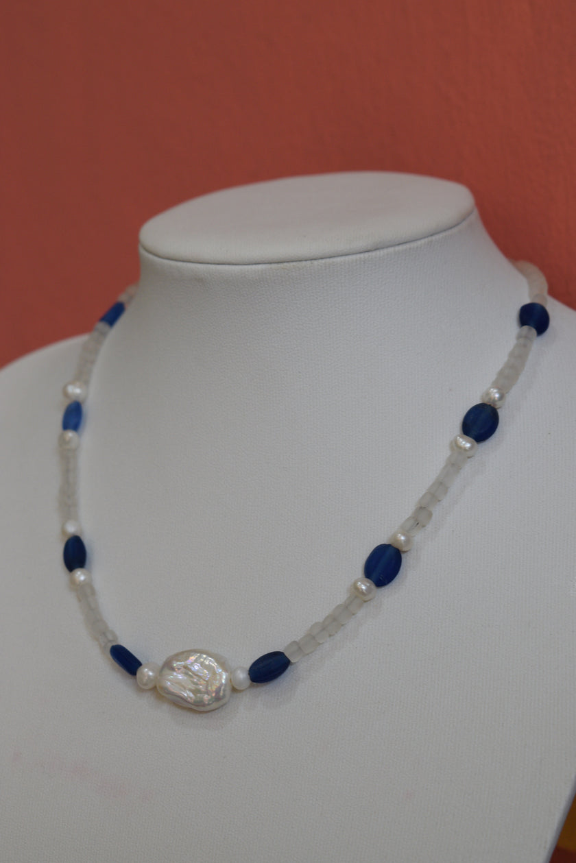 Handmade Natural Freshwater Pearl & Glass Bead Necklace
