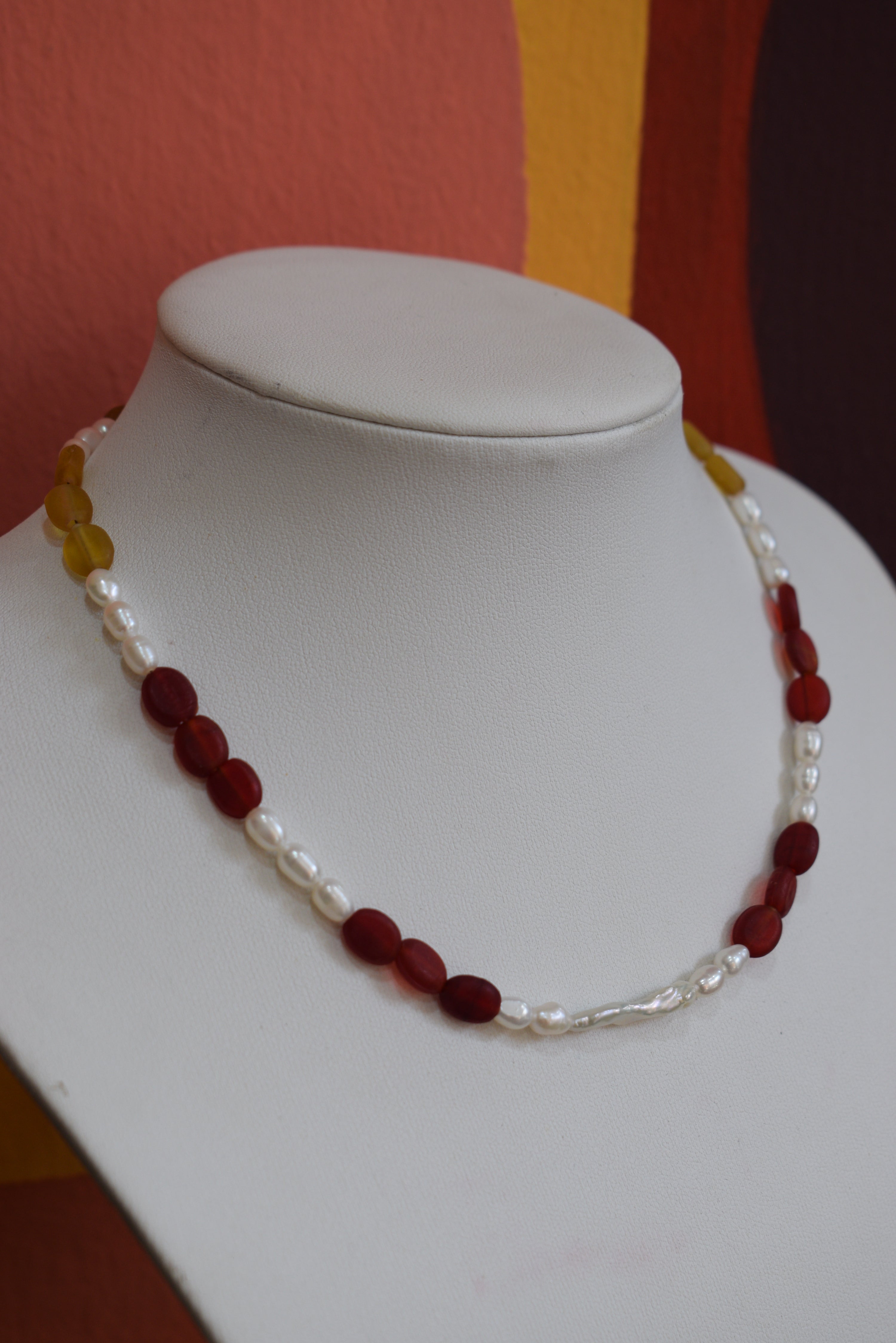 Handmade Natural Freshwater Pearl & Glass Bead Necklace